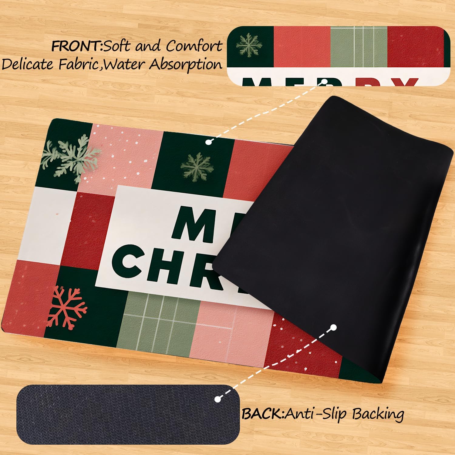 ANNA QUEEN Plaid Merry Christmas Laundry Room Rug 20x47 Inch – Non-Slip Runner Mat for Laundry Room, Entryway, Kitchen Decor