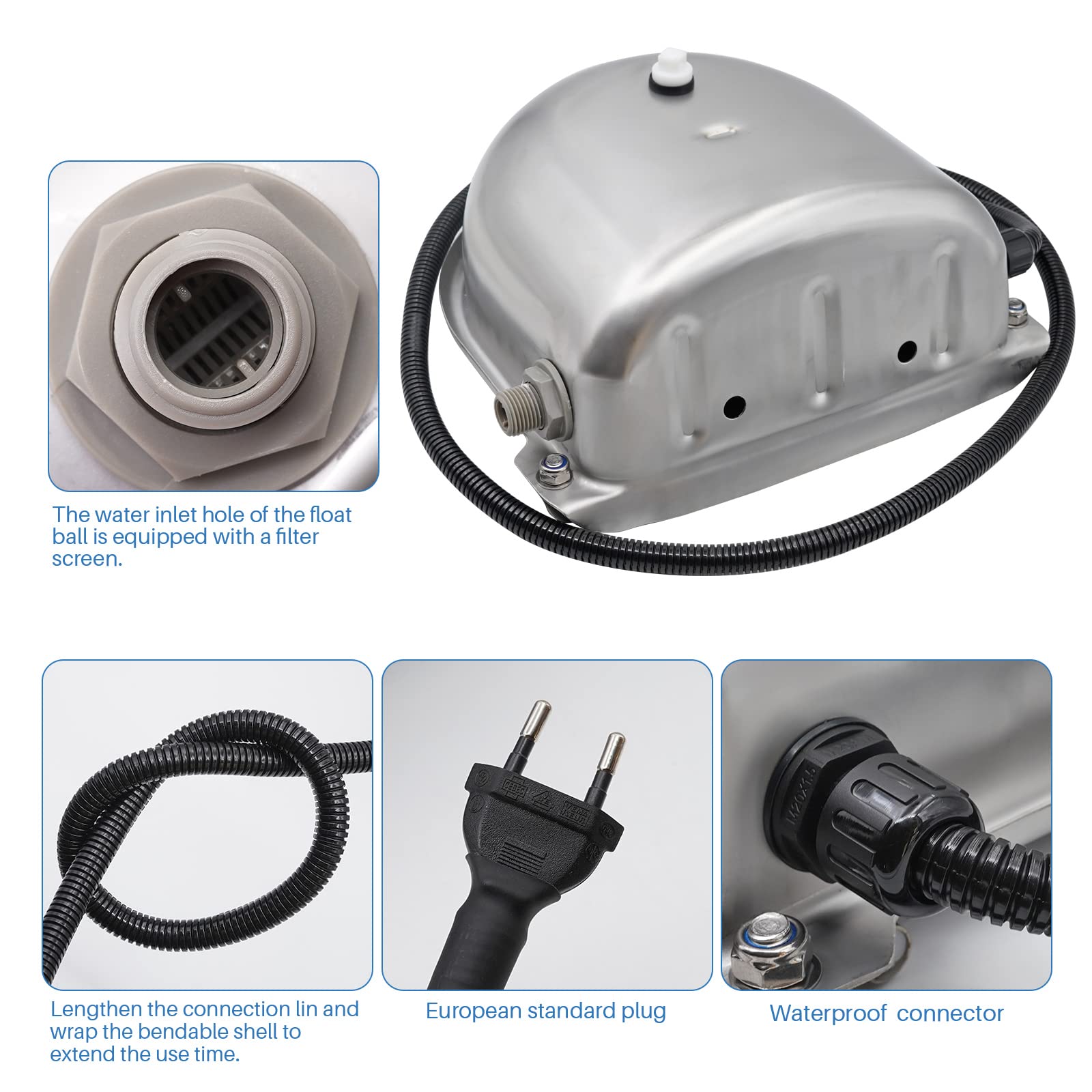 Bebedero de natación con calefacción de 24 V/220 V con tapón de desagüe de acero inoxidable calentado Termostato automático a prueba de heladas, bebidas para caballos de ganado ovejas (220 V)