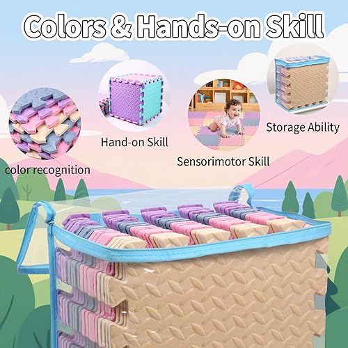 Miniatura 186 de Tapete de juego de espuma para bebé, tapete entrelazado de 0.4 pulgadas de grosor con colores sólidos, tapete de juego suave y no tóxico, tapete