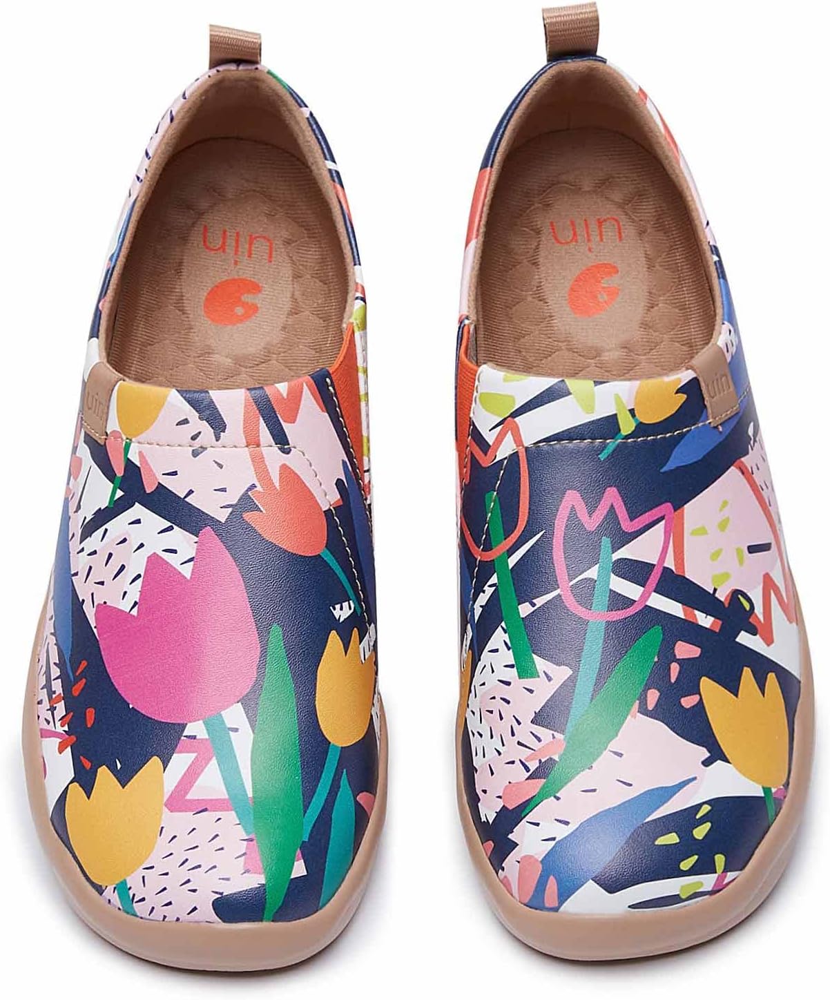 UIN Women's Fashion Floral Art Sneaker Painted Canvas Slip-On Ladies Travel Shoes