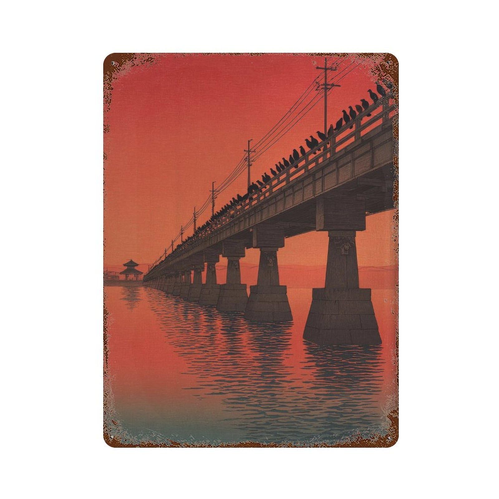 xiaoxiaoshen Bridge With Birds. Ukiyo Wall Decor Art Metal Tin Poster Modern Home Decor Art Home Bar Shop Decorations Vintage Sign 40x30cm