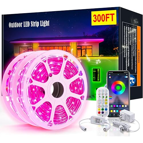 300ft Outdoor LED Strip Lights IP68 Waterproof, Color Changing, Music Sync, Remote & App Control - 2 Rolls of 150ft, Low Voltage 24V