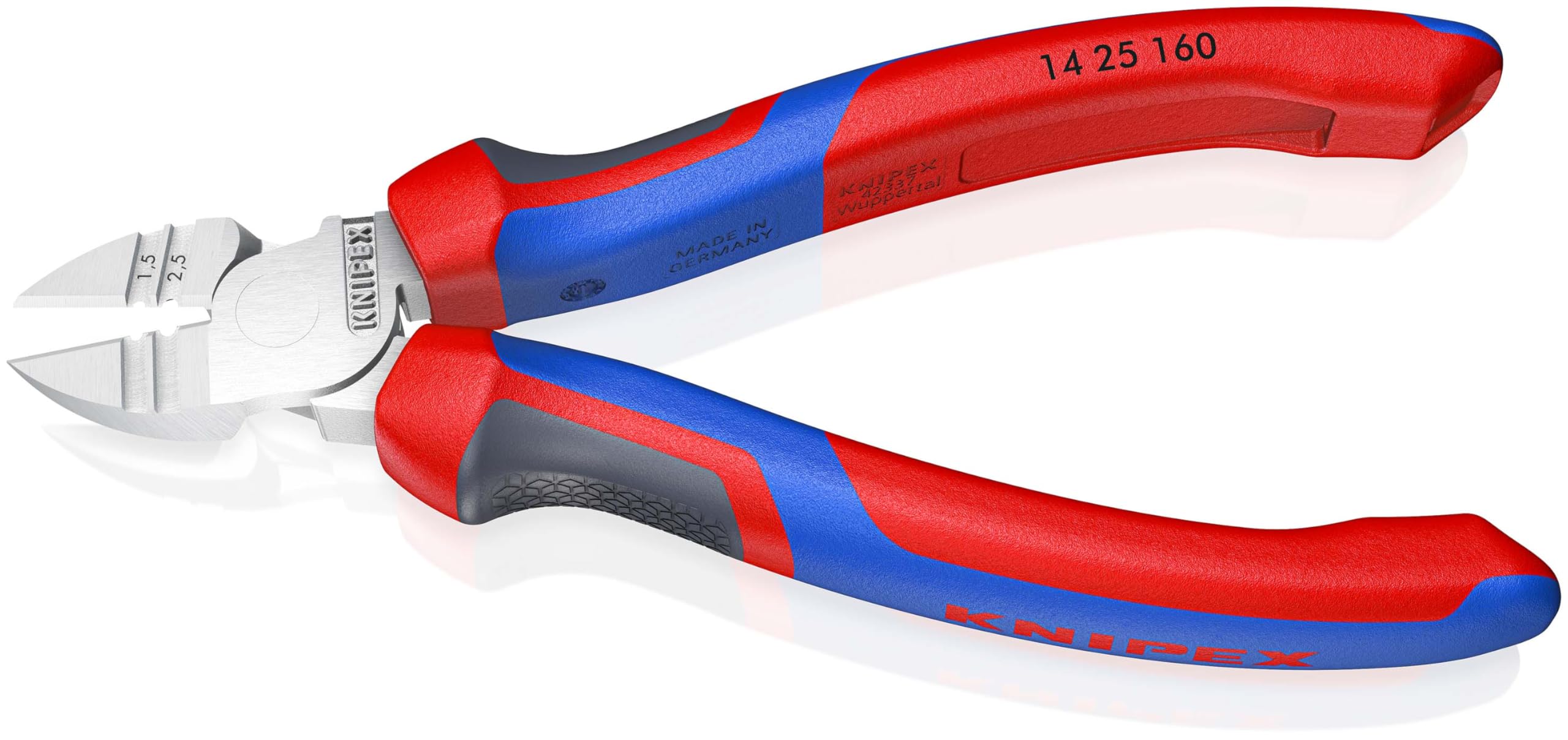 KNIPEX Alicates de corte diagonal con función de pelacables cromado con mangos confort 160 mm, 14 25 160
