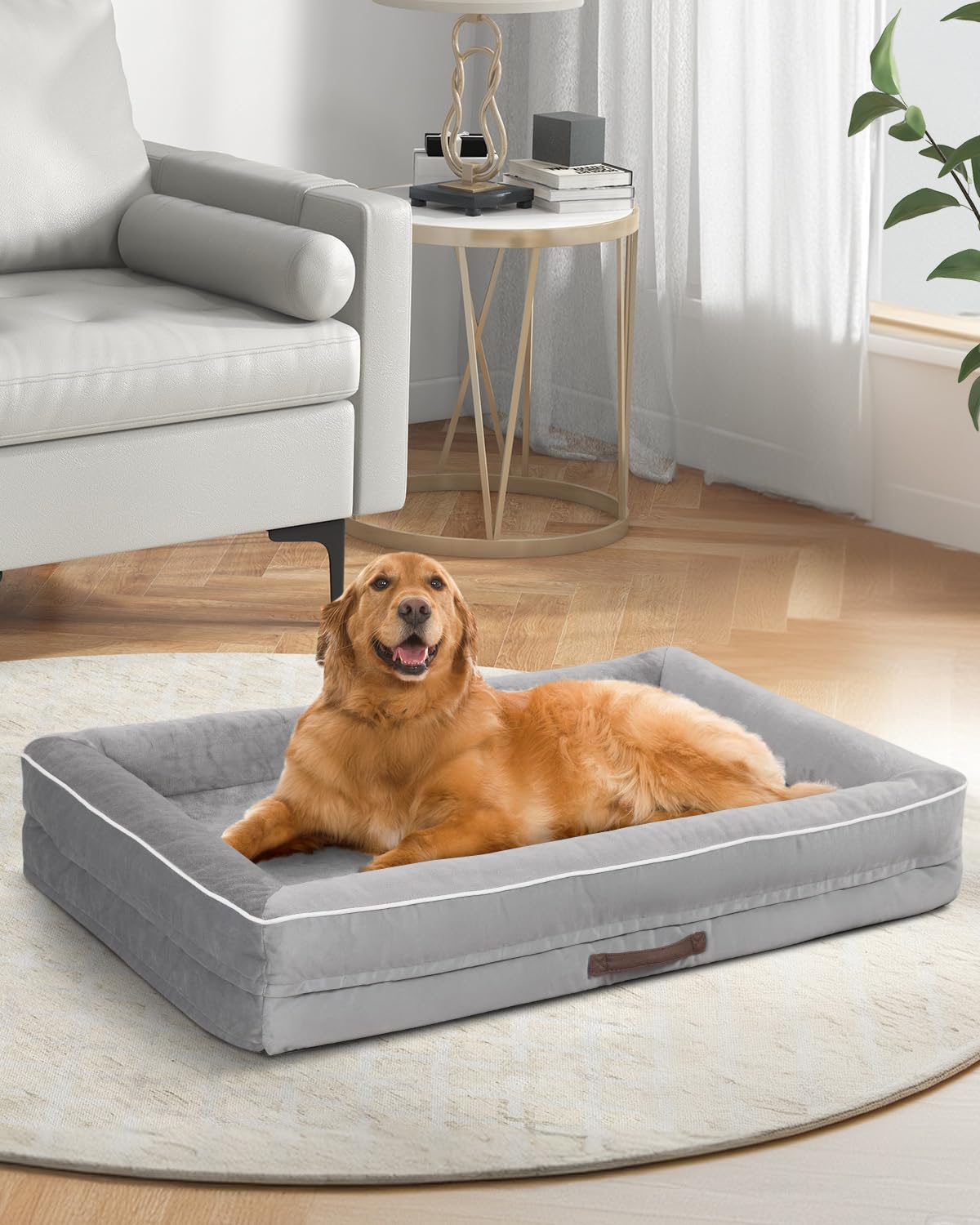 Upvilla Orthopedic Dog Bed Four-Sided Cushioned Egg-Shaped Foam Dog Sofa Waterproof Removable Cover Pet Sofa Bed with Non-Slip