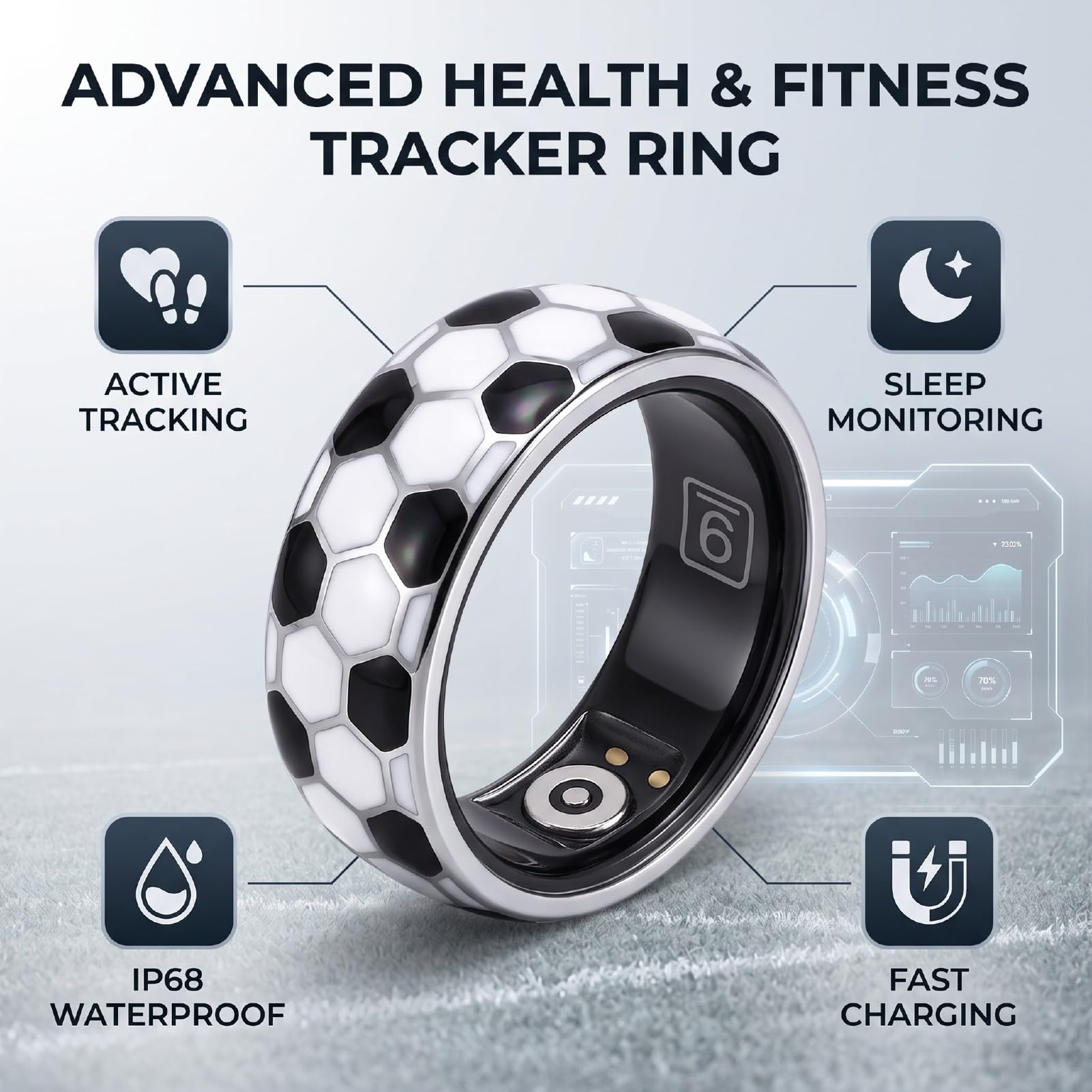 Denash Smart Ring Sleep Tracker avec étanchéité IP68