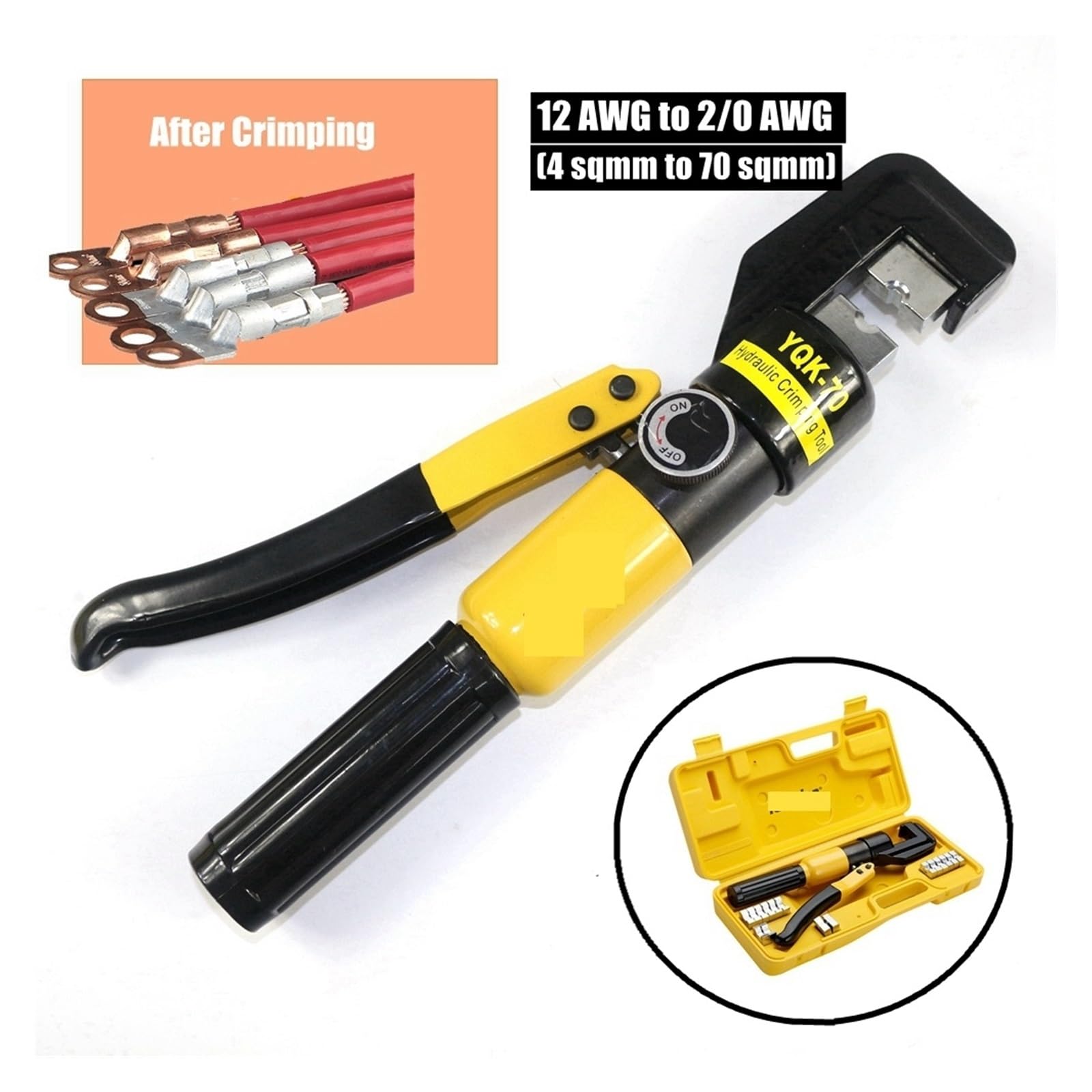 Zaciskarka Hydrauliczna, Zestaw hydraulicznych narzędzi do zaciskania YQK-70 6T, W/8 matryc + futerał przenoszenia kabla z końcówką kablową 4-70mm