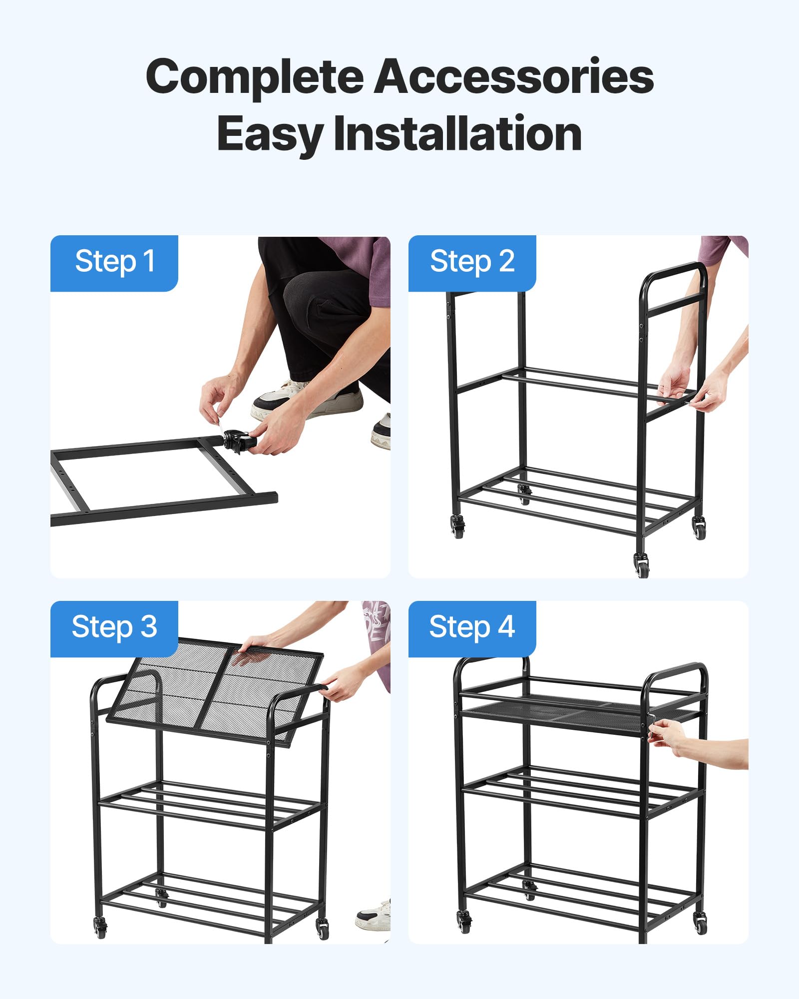 VEVOR Supporto di Stoccaggio per Filamenti 3D da 680 x 400 x 880 mm Ripiano per Filamento per Stampante 3D a 3 Livelli con Ruote, Filamenti Organizzati per Ufficio e Officina, Nero