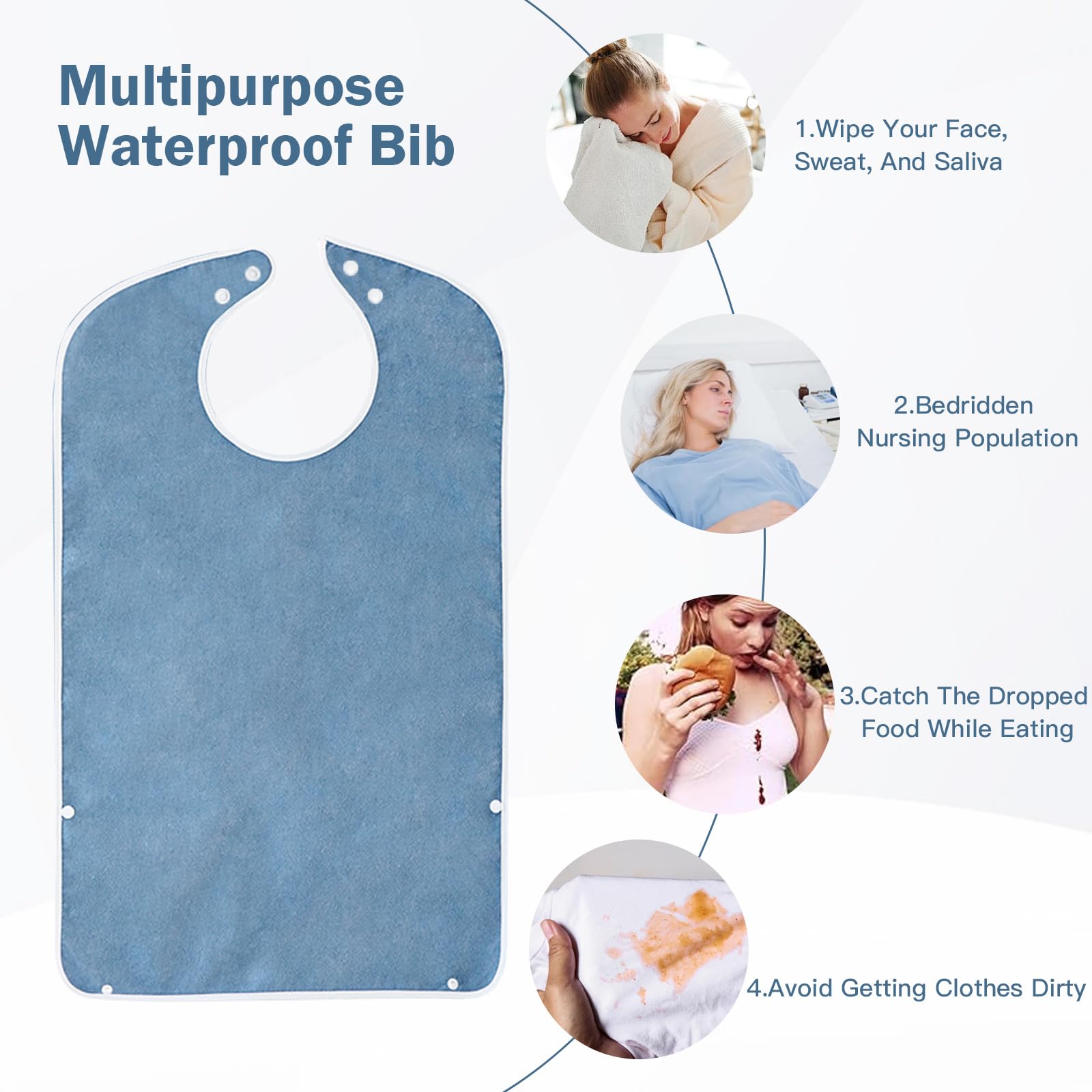 4 baberos para adultos, baberos impermeables para adultos, baberos para personas mayores, reutilizables, ajustables, unisex, protección de ropa para madre, padre, ancianos, discapacitados