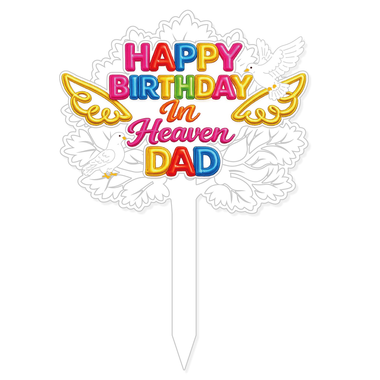 Fukaisu Happy Birthday in Heaven Decorations, 30x20cm/11.81x7.87in Metal Memorial Remembrance Stake for Dad Durable Insert Ornament Ground Decor for Grave Markers Cemetery Yard Garden Outdoor