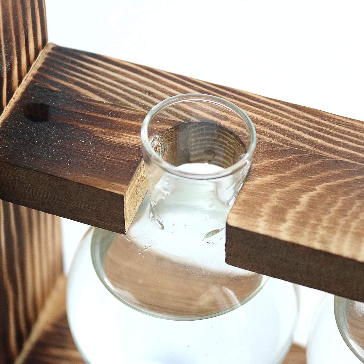 Kingbuy Plant Propagation Station 1 Bulb Vase with Wooden Swivel Holder Desktop Glass Planter for Indoor Water Plants Home Office Garden Decor