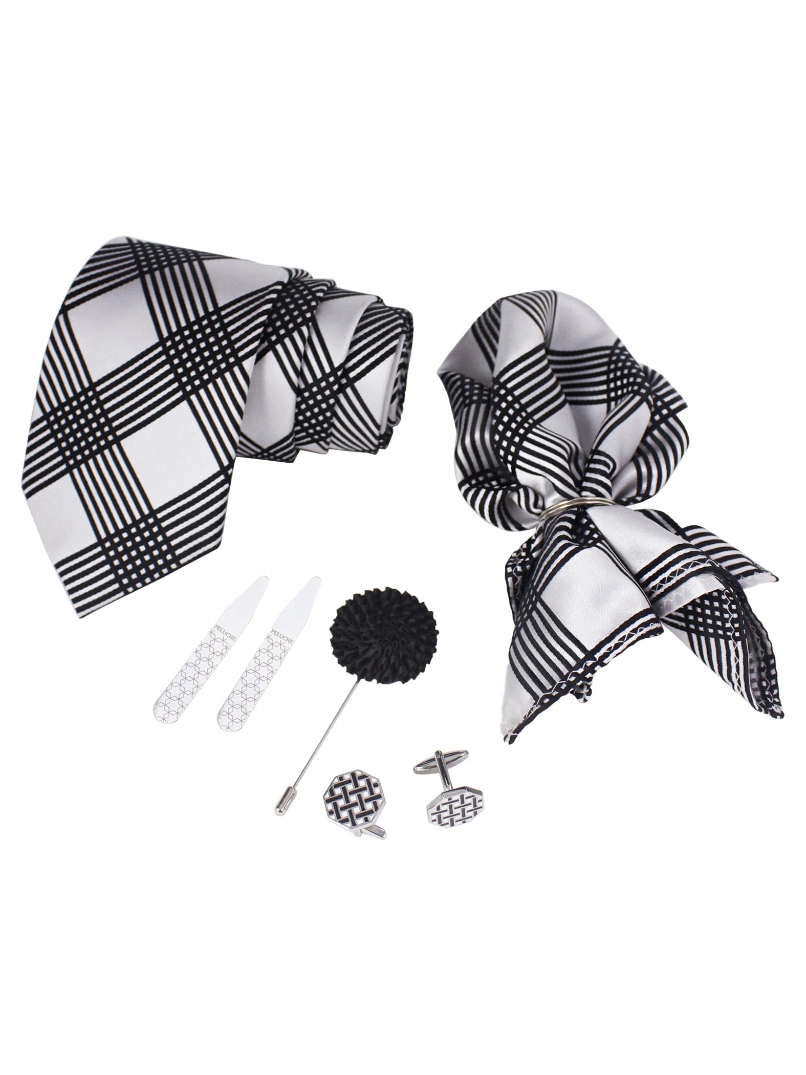 peluche Complete Elegance White & Black 5 Pcs Necktie Gift Set For Men-picture-12