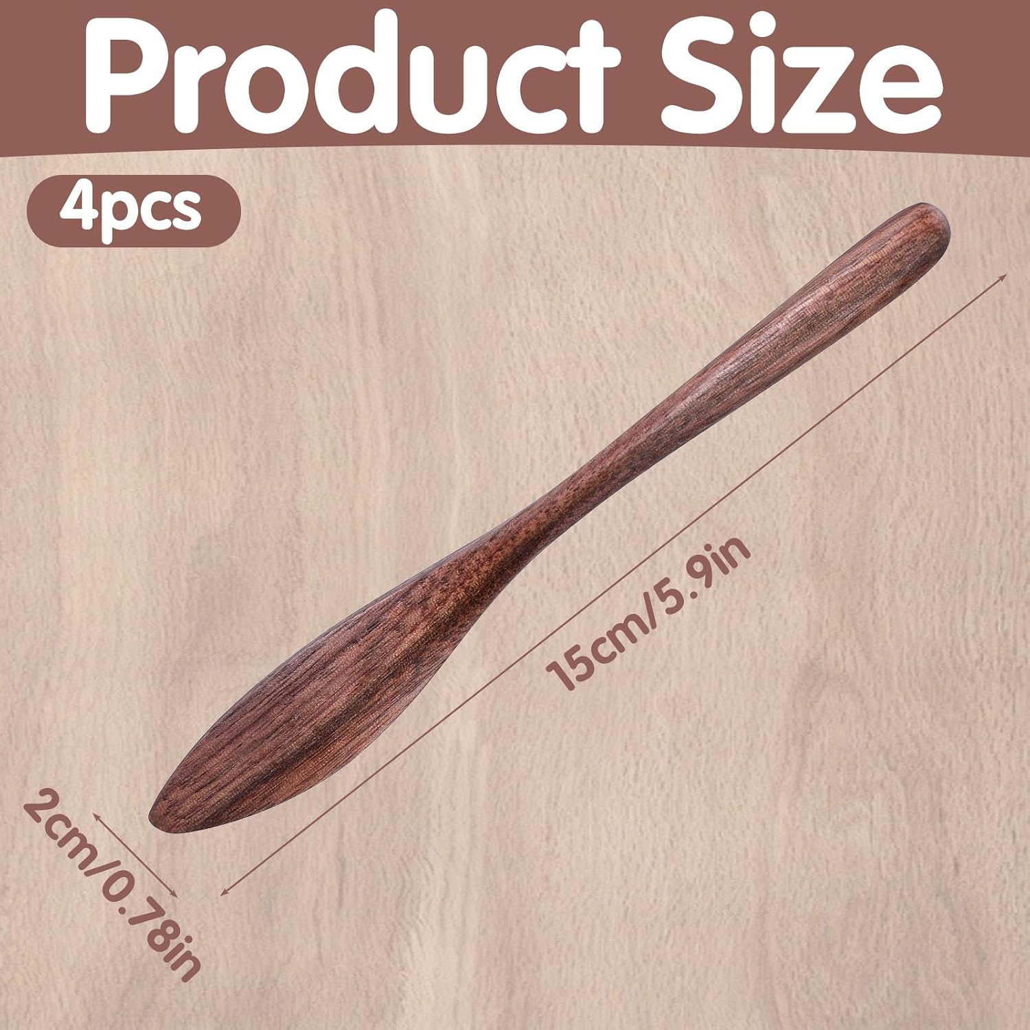 4PCS Wooden Butter Knife,5.9″ Jam Cheese Spreader, Thickened Solid Wood & Comfortable Feel,Black Walnut Wood Condiment Knive,Mini Sandwich Spreaders for Kitchen Restaurant Stirring Mixing