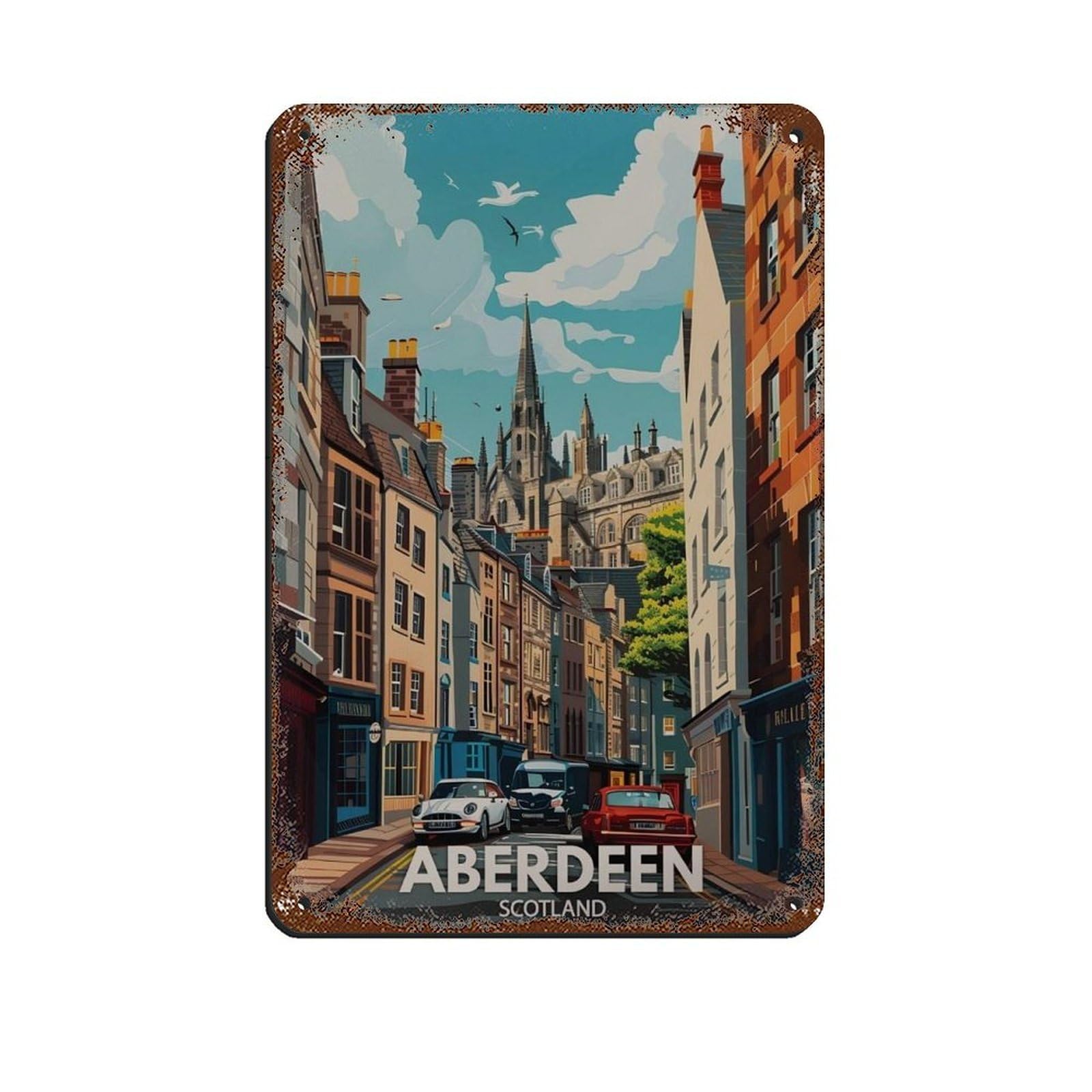 Lxwnze 20L X 30W Cm Aberdeen Poster,Scotland City Art Tin Sign Vintage Metal Pub Club Cafe Bar Home Wall Art Decoration Poster Retro 8X12inch(20X30cm)