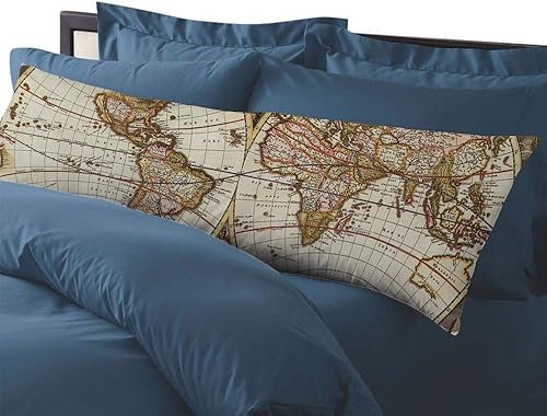 Miniatura 5 de AILOVYO Funda de almohada decorativa de poliéster con diseño de mapamundi, diseño de mapa del mundo de viaje retro, 20 x 54 pulgadas