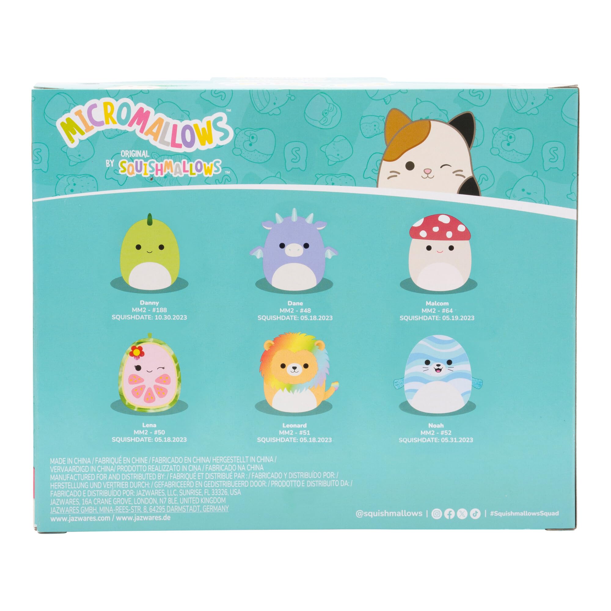 Micromallows SQMM0010 - Set di 6 mini peluche super morbido, 6,5 cm, Floyd Leonard Noah Lena Dane & Cortez