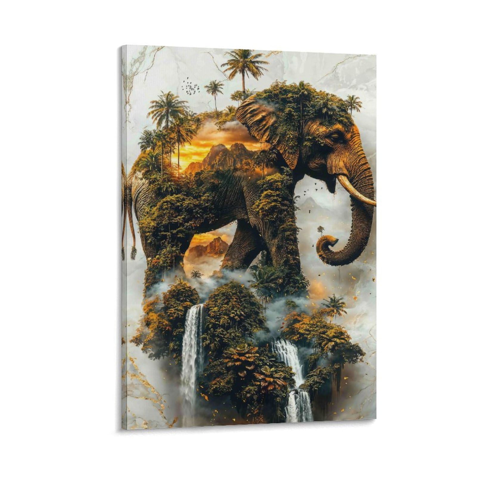 DHBANEIOK Elephant Jungle Landscape Poster Artwork Canvas Prints Picture Modern Wall Art Picture Wall Hanging for Bedroom Living Room Decor 12x18inch(30x45cm)