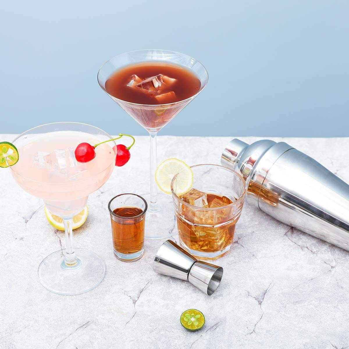 Coctel Shaker Bar Set Cocktail Making Kit con Estante De Madera Acero Inoxidable Bartender Tools Bar Mezter Maker Barware