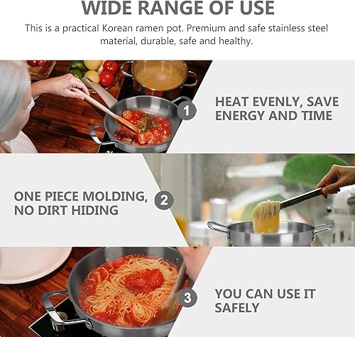 Miniatura 5 de Cabilock Olla de fideos instantáneos binaurales coreanos, olla de fideos coreanos, sartén de hierro fundido, olla de ramen con asa, fideos