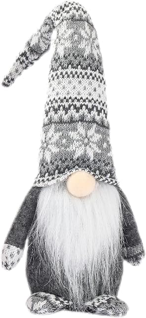 eBoutik - Knitted Plush Soft Christmas Gonk Decoration - Christmas Ornament Home Decor - Swedish Tomte / Santa / Elf / Gnome Figurine (Grey & White)