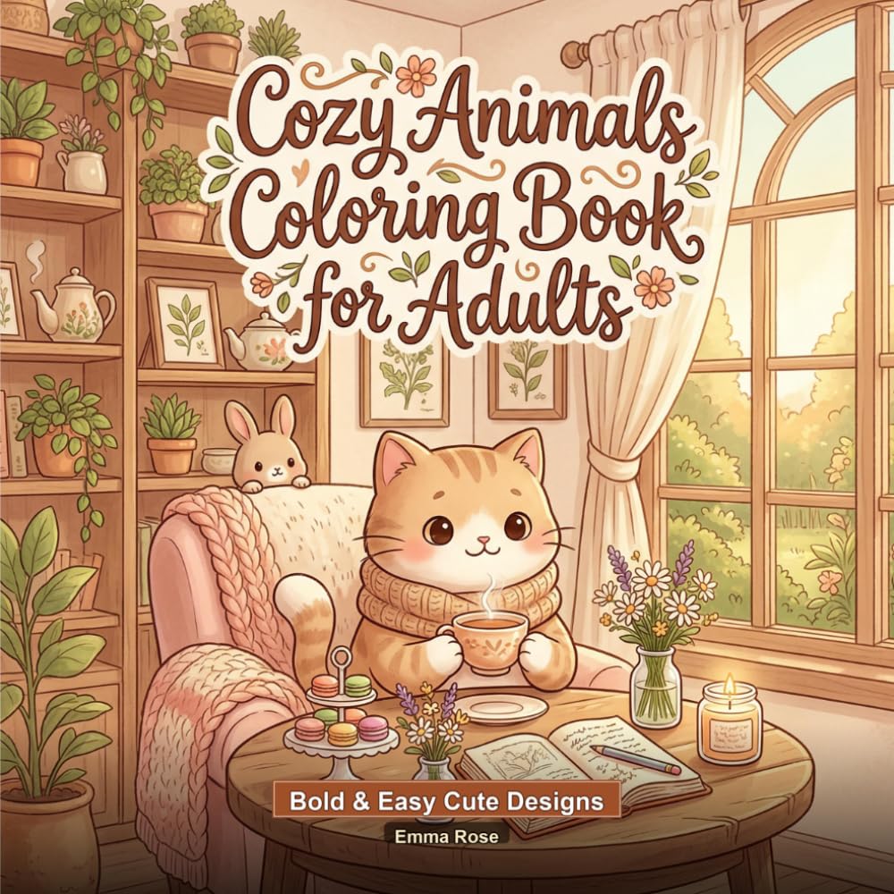 Cozy Animals Coloring Book for Adults: Bold & Easy Cute Designs