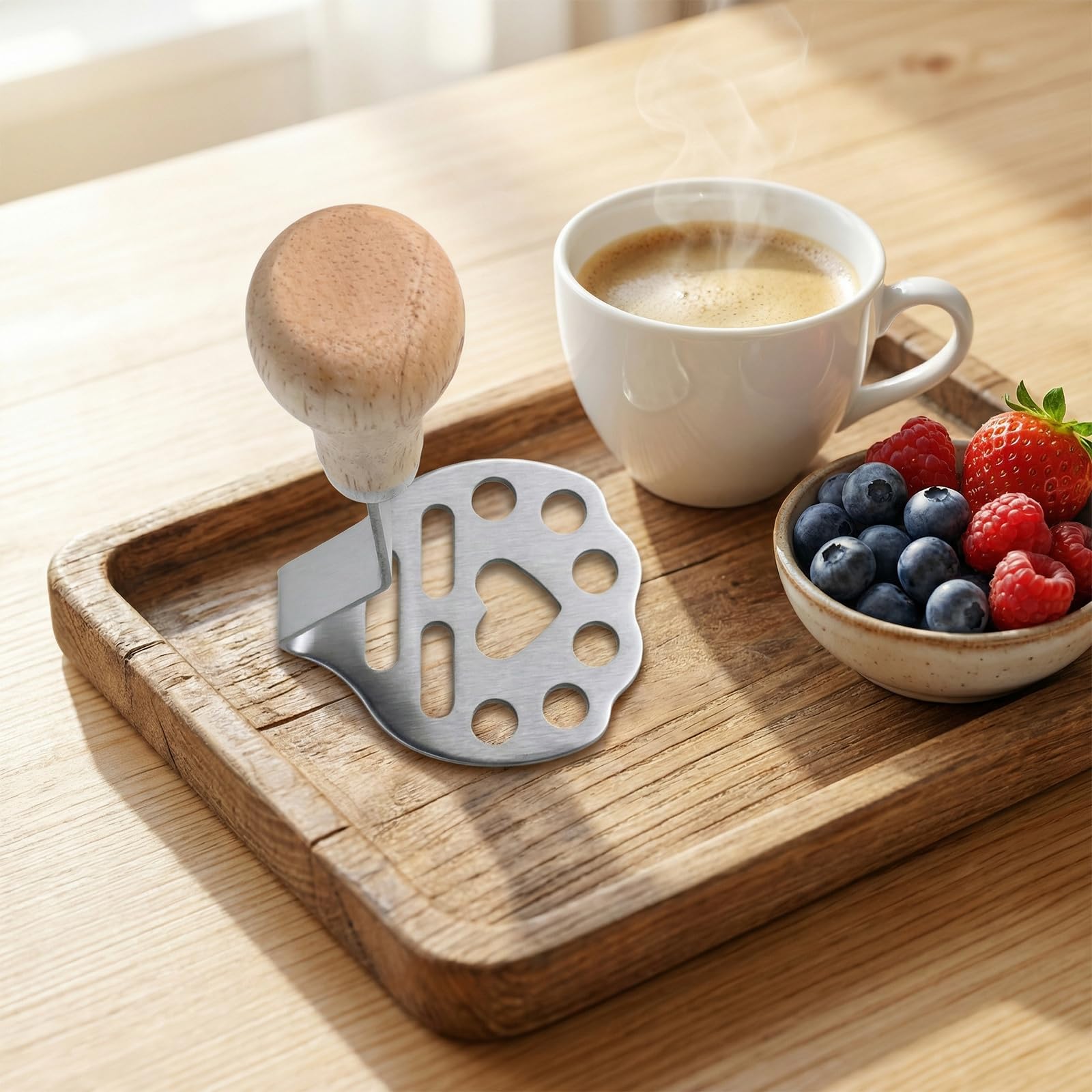 Tłuczek do ziemniaków ze stali nierdzewnej, z drewnianym uchwytem, do tłuczonych ziemniaków, puree