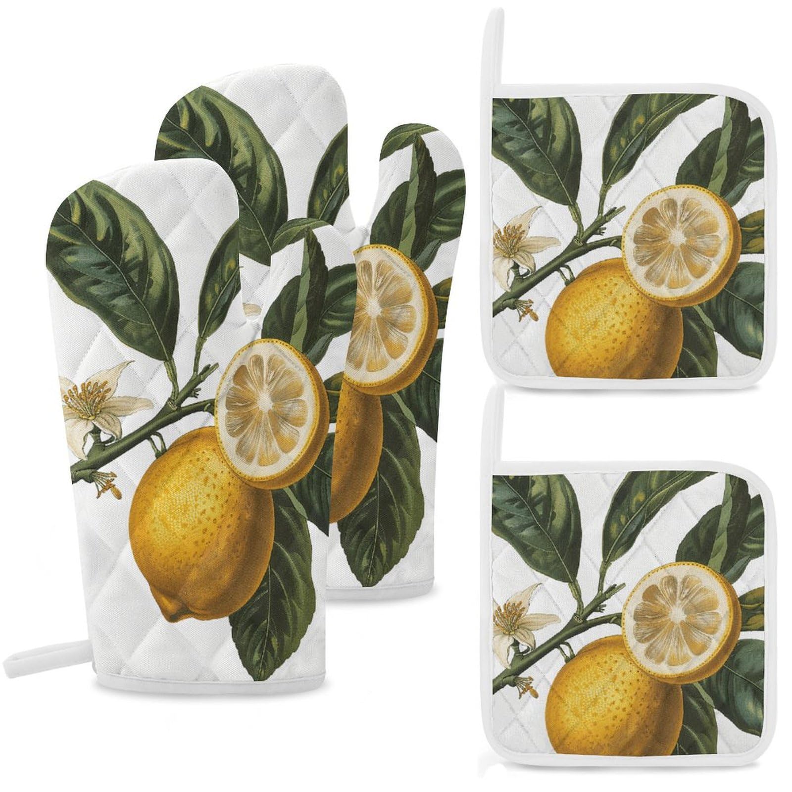 Gants de cuisine et maniques de style botanique citron pour four et barbecue