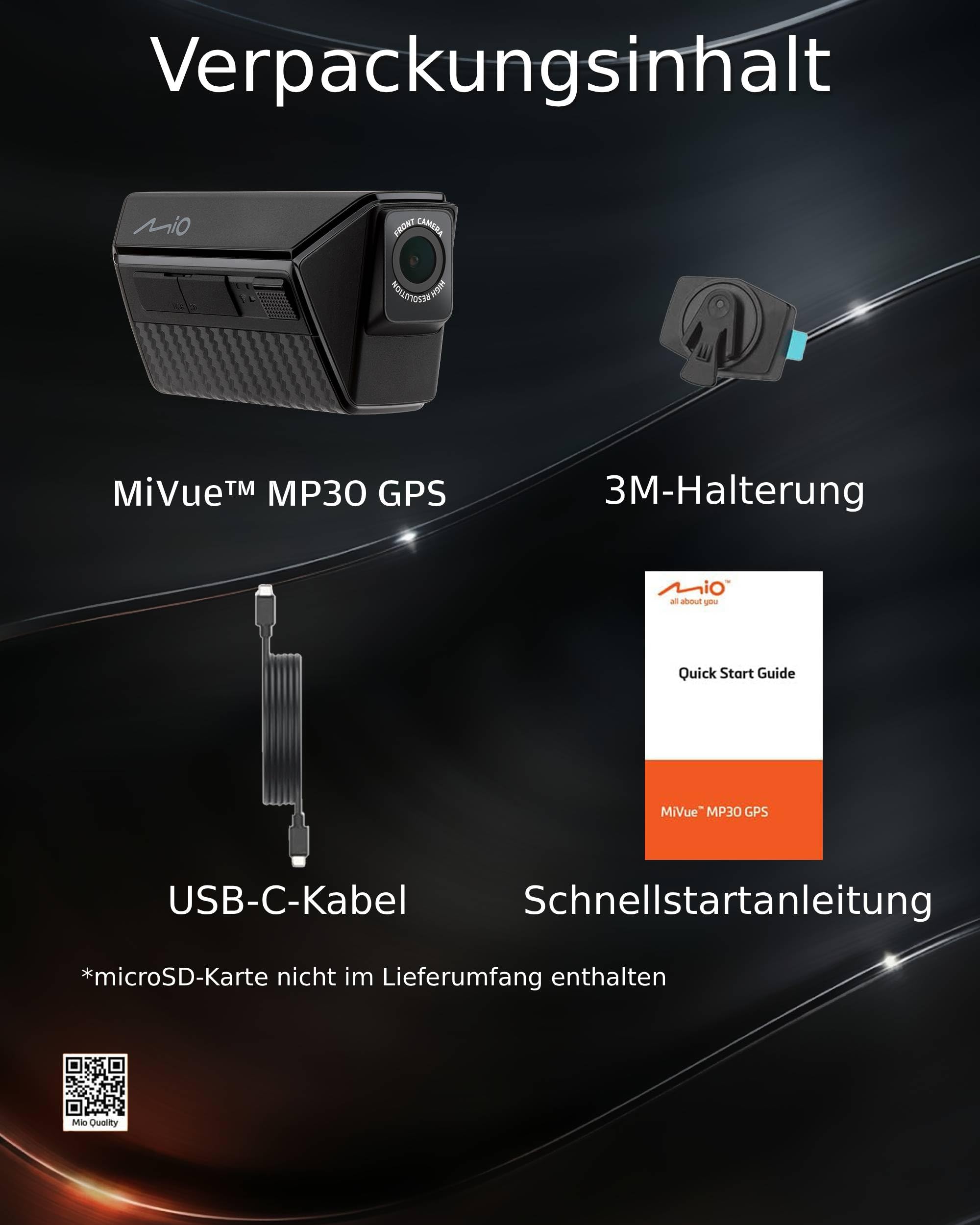 Mio Dashcam Motorrad Vorne Hinten kabellos mit akku 4,5 Stunden, dashcam motorradhelm mit Schutzart IP67, 2.5K HDR,GPS, Wi-Fi, 60fps, App-Steuerung, 3 Jahre Garantie (MiVue MP30)