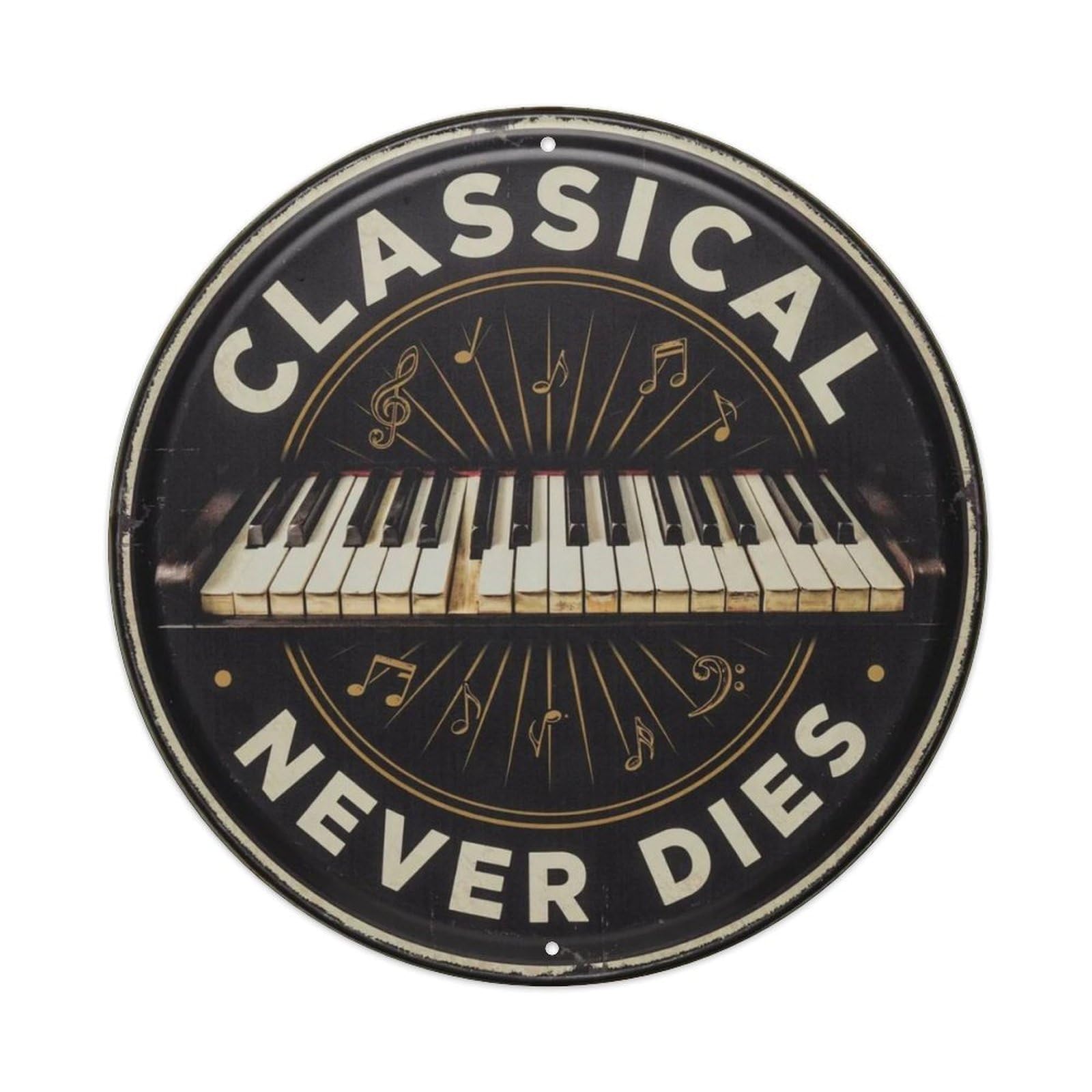 Classical Piano Keys Vintage Round Metal Tin Sign Plaque