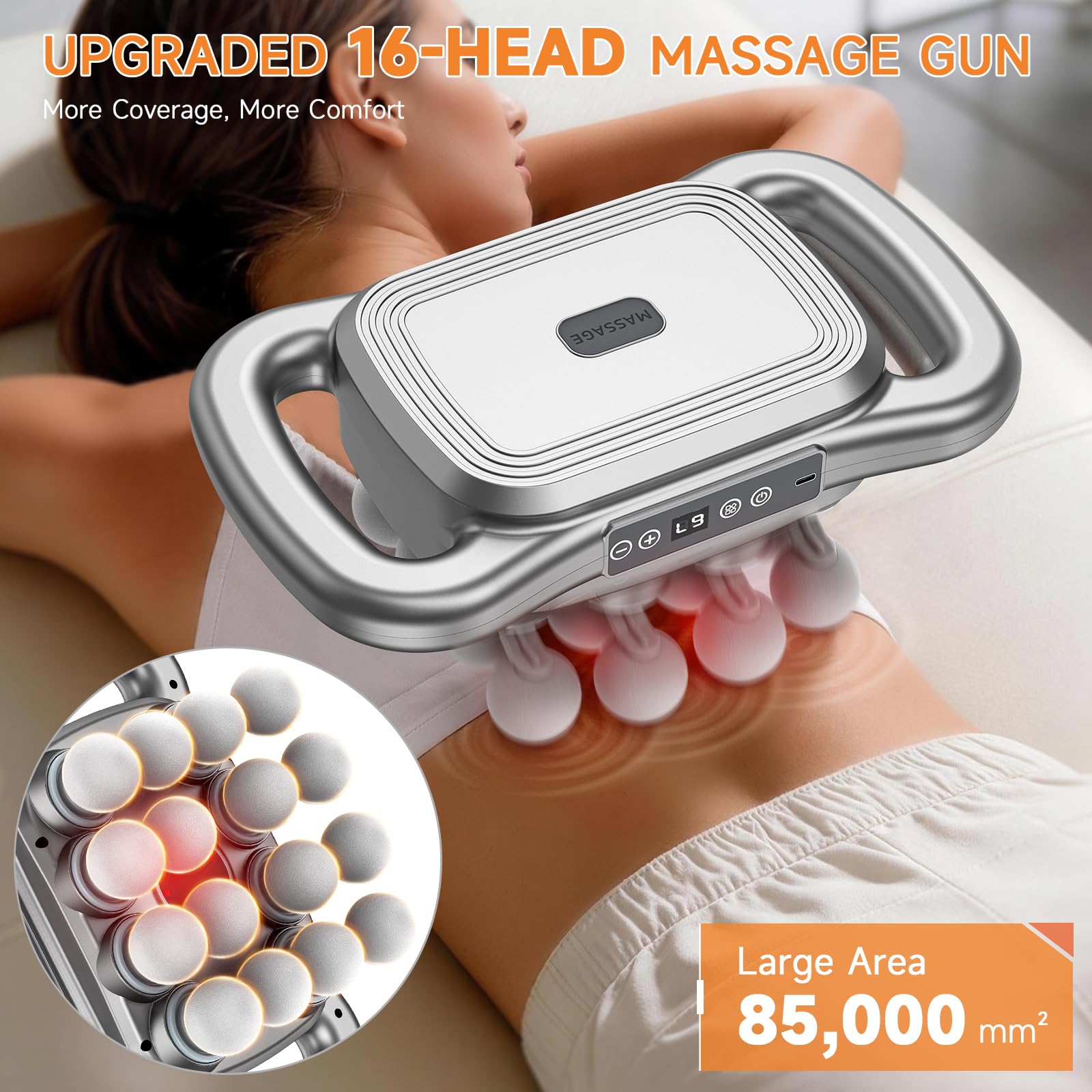 16 Stück Kopfmassagepistolen Set, Percussion-Massagegerät für Tiefengewebe mit 9 Modi und Stufen, Elektrische Massagewerkzeuge für Rücken, Nacken, Schulter, Taille