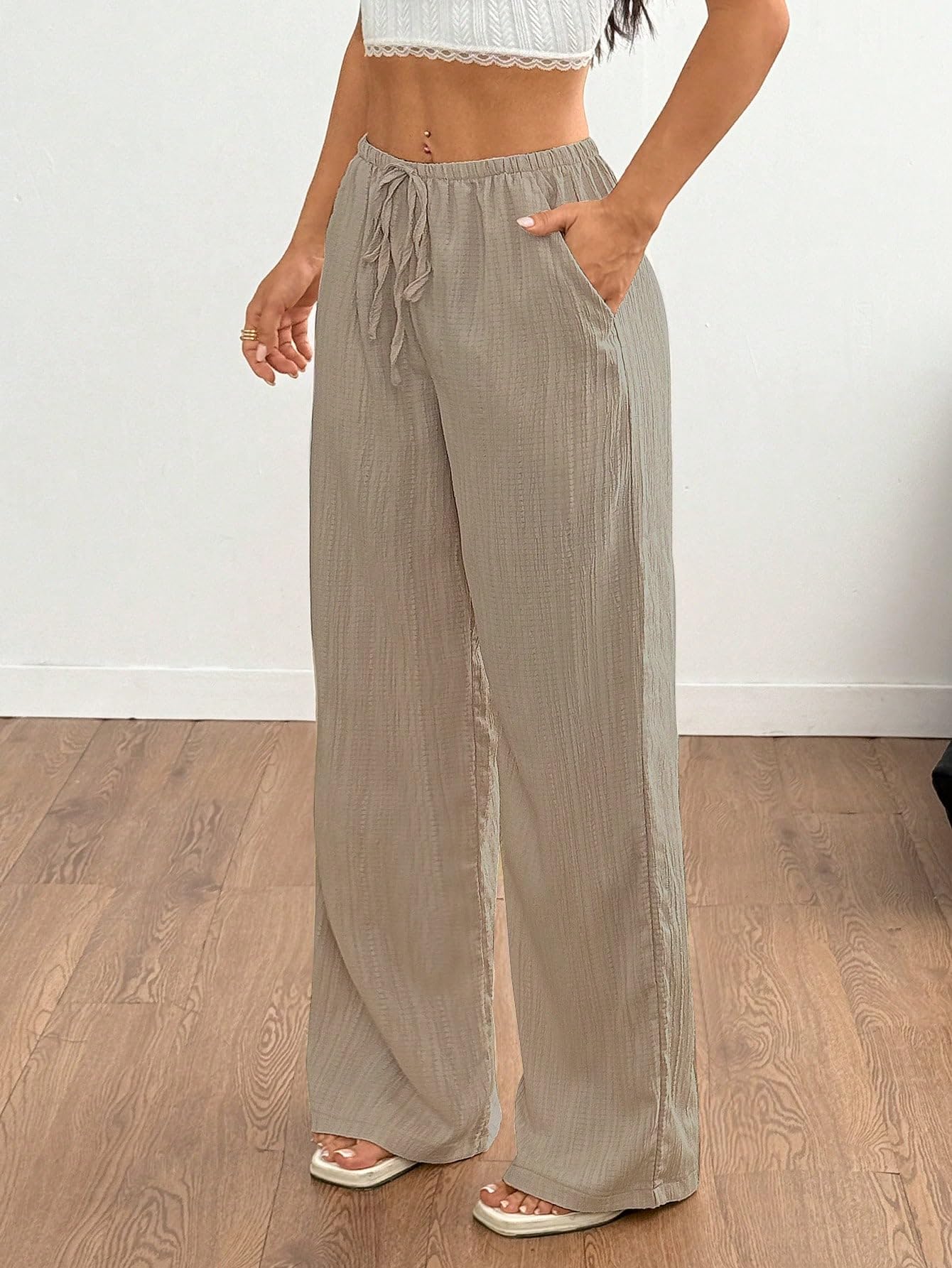 MakeMeChic Women's Casual Wide Leg Pants Summer Beach Palazzo Pants