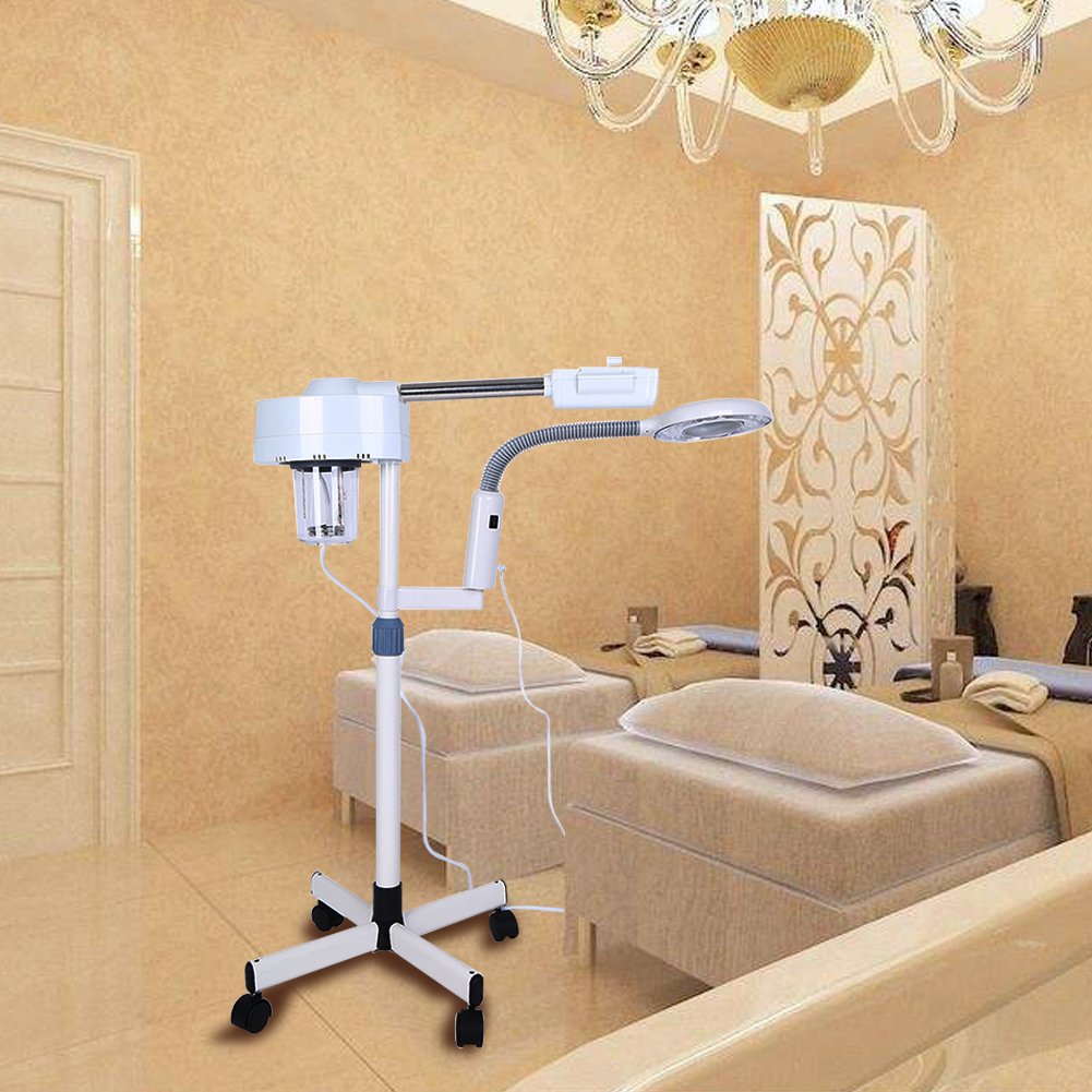 2-in-1 Gesichtssauna mit LED-Beleuchtung, Dampfzerstäuber, Vergrößerungsspiegel, Warmnebel-Luftbefeuchter für Thermal Spa und Hautpflege, inkl. Stativ