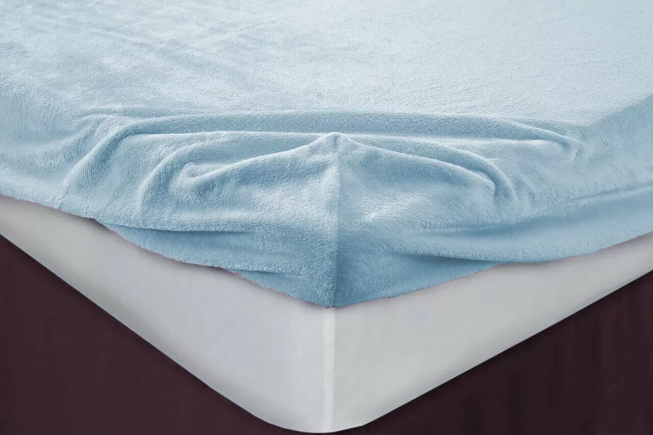 Polycotton Coral Fleece Fitted Sheet - Soft, Cosy & Extra Warm Thermal Bed Sheet - Non-Allergic, Anti-Microbial & Fade Resistant - Deep Fitted Teddy Fleece Sheet (Blue, Single)