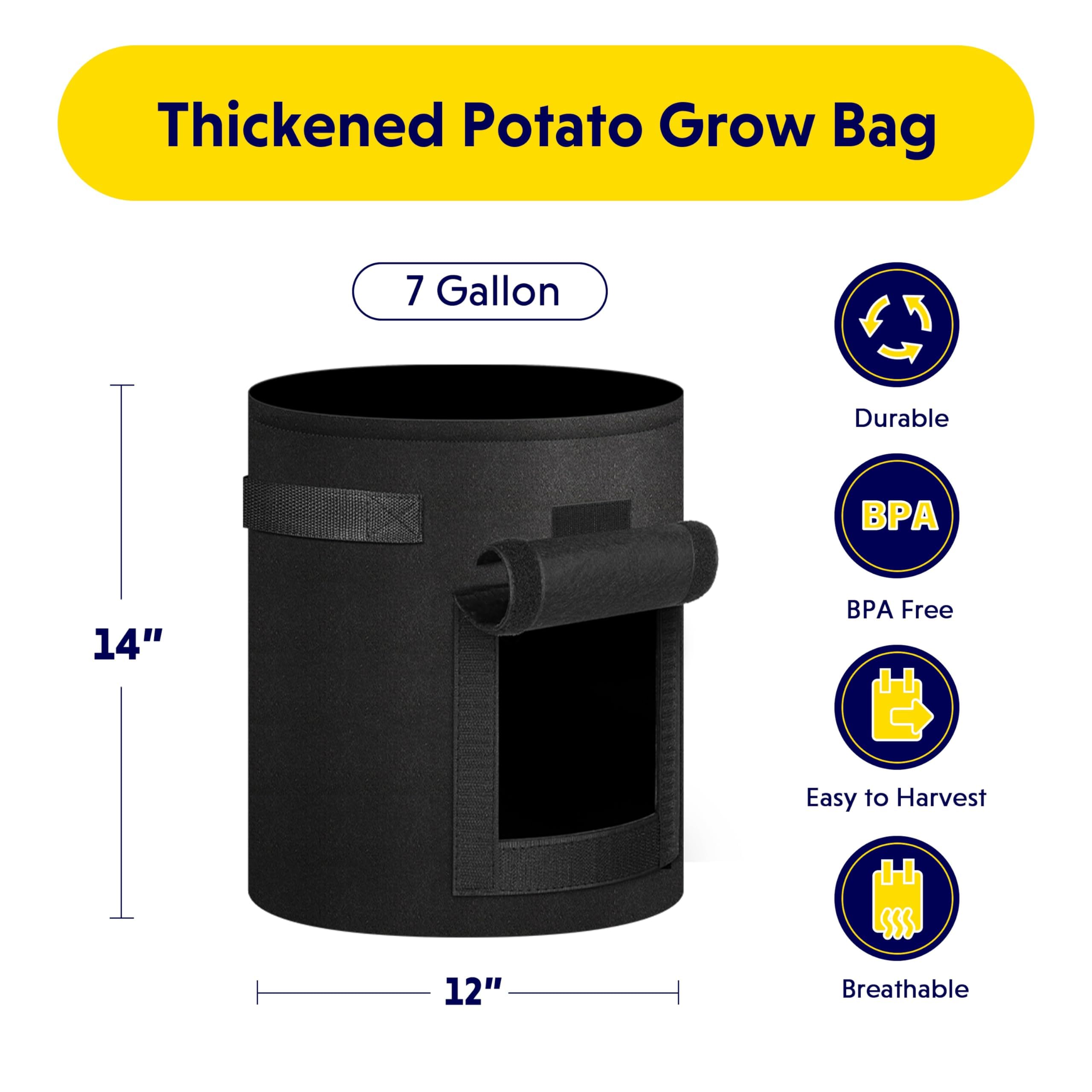 iPower Paquete de 5 macetas de jardín con Mango Duradero y Ventana de Cosecha, contenedor de Tela no Tejida Gruesa para Patatas, Tomates, Zanahorias, Verduras y Frutas, Color Negro
