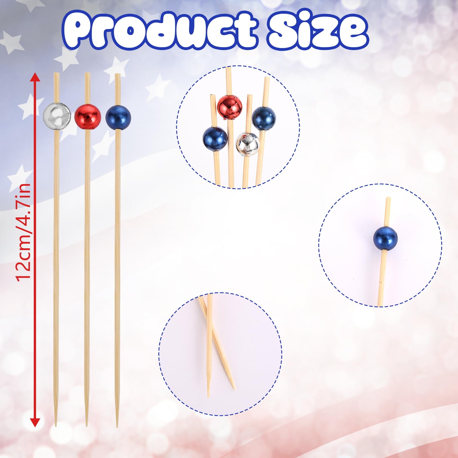 200Pcs 4th of July Patriotic Cocktail Picks,4.7 Inch Red White Blue Star Breads Toothpicks for Independence Day Decorations Party Supplies,Breads