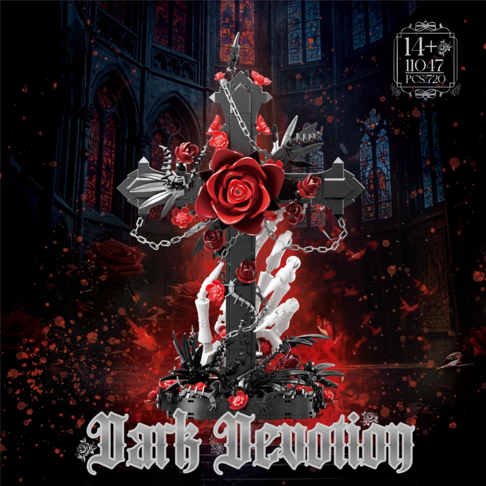 Gothic Rosen Kreuz Skelett Hand Bausteine Bausatz für Erwachsene