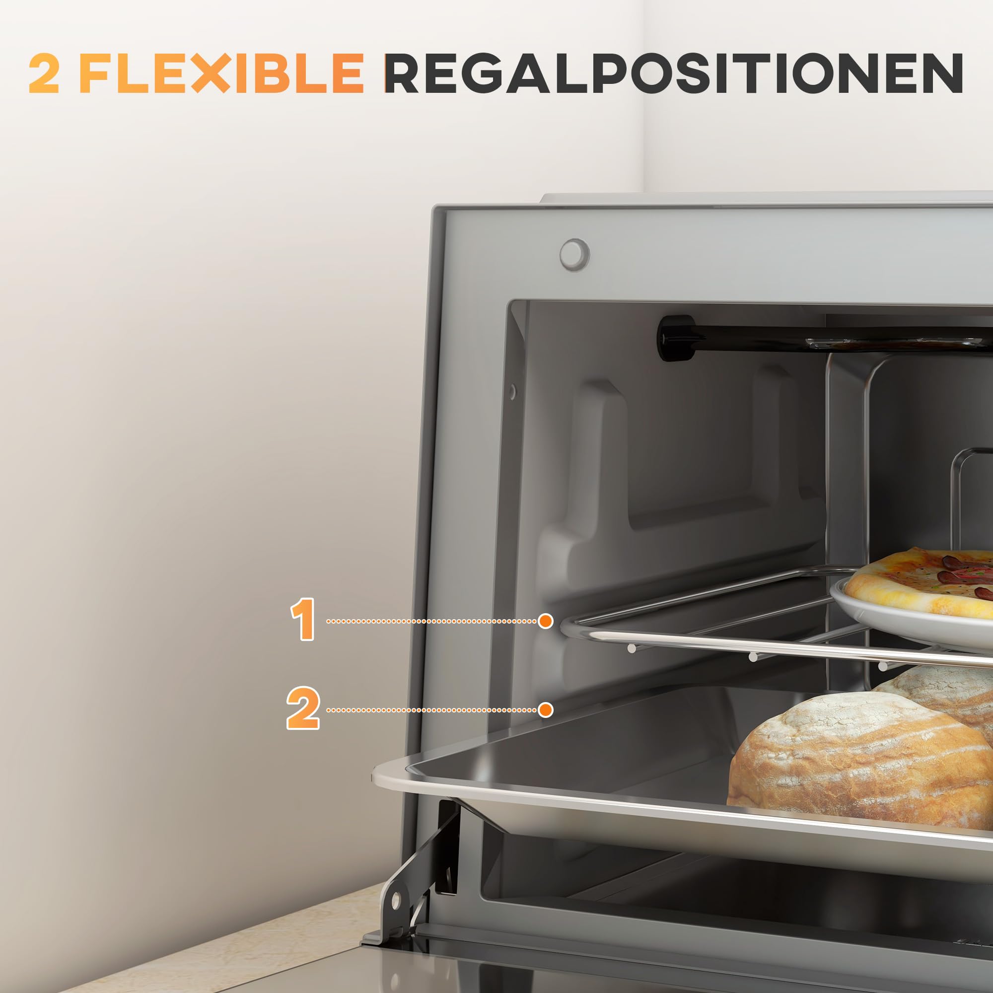 HOMCOM Mini-four 9L Mini four avec plaque de cuisson, grille, 100 °C-230 °C, avec température et durée de cuisson réglables, minuterie 60 min, 750W, inox, argent