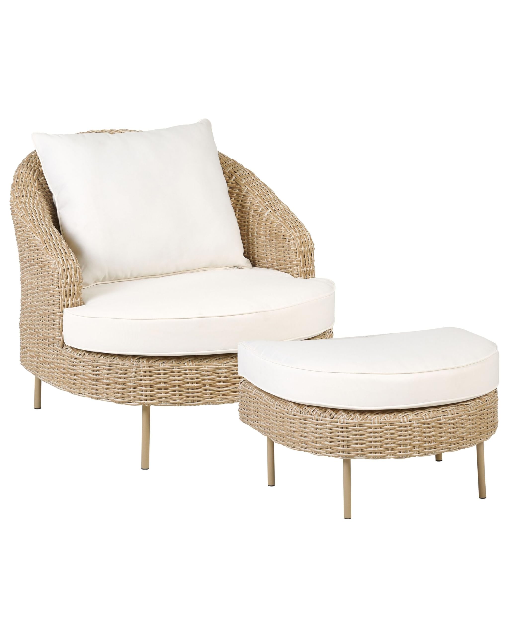 Beliani Silla de ratán Beige Blanco Natural con reposapiés sintético Cojines Arcille