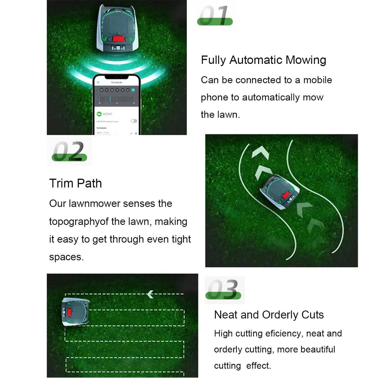 Robot Cortacesped Automática Inteligente con PlanificacióN De Rutas GPS, Corta hasta 1500 M², Control por Aplicación + Altura Ajustable (2-5 Cm) + Carga AutomáTica, Ultrasilenciosa, 100 ㎡/H
