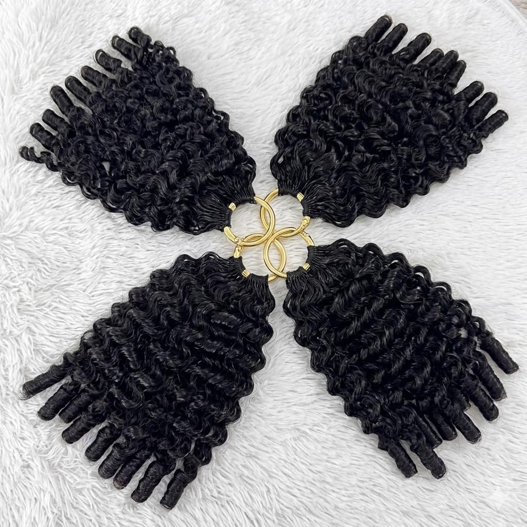 Burmese Curly Crochet Human Hair 60g 35 Strands Feather Crochet Human Hair Burmese Curly Crochet Hair For Black Women 100% Unprocessed Human Hair Bulk For Miracle Knots Natural Black 20 Inch
