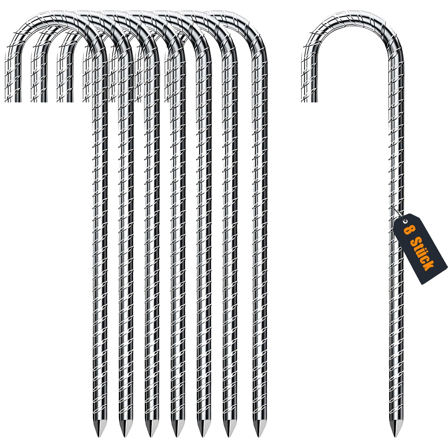 AVOFOREST 8 Pack Tent Pegs Metal Heavy Duty,12 Inch Ground Pegs,Galvanised Steel J Shaped Trampoline Pegs Ground Anchor Pegs for Outdoor Camping,Trampoline,Football Net,Swing,Canopies,Gazebo