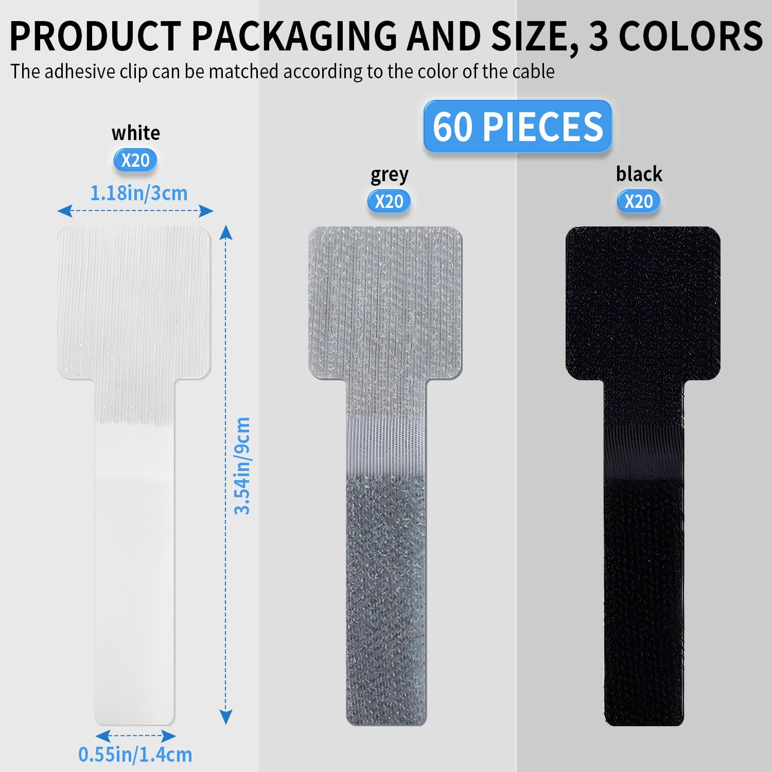 60 Pack Hook and Loop Cable Ties, Adhesive Cable Clips, Cord Organizer for Appliances,Suitable for Office And Home Use, Cable Ties Can Easily Organize Desktop Wires and Network Cables
