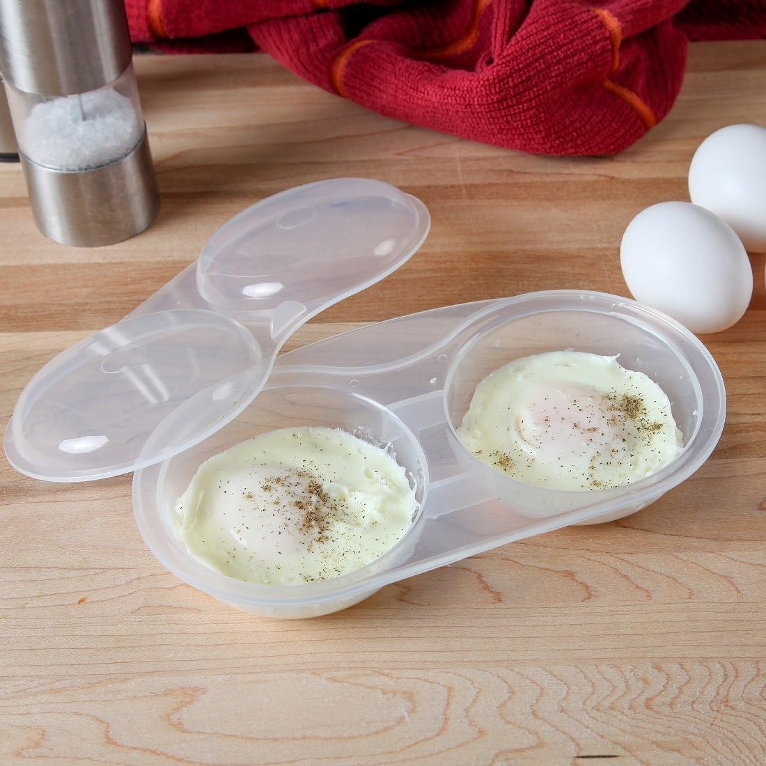Home-X Microwave Egg Poacher - Easy-Use Dishwasher-Safe Microwave Egg Maker for Fast, Low-Calorie Breakfasts and Meals - Non-Stick, BPA-Free Poached Egg Cooker Microwave Cooks Two Eggs at Once