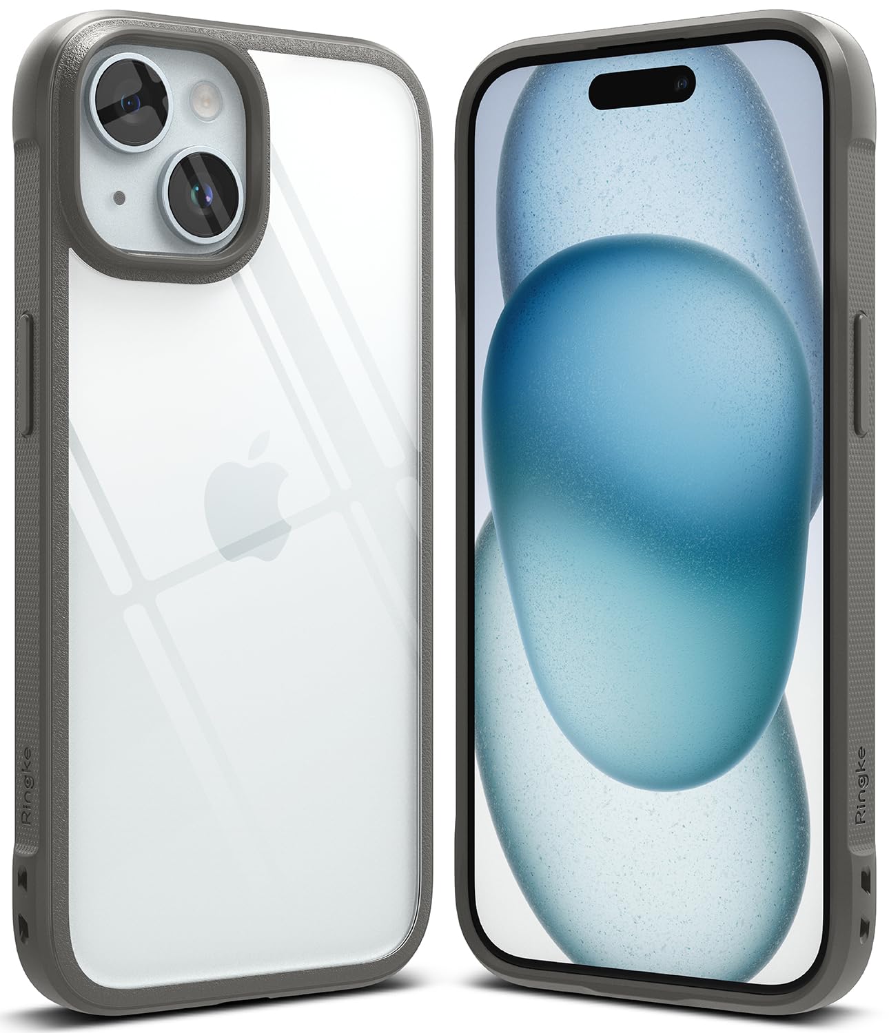 RingkeFusion Bold [No More Discoloration] Compatible with iPhone 15 Case, Enhanced Grip Technology Prevents Accidental Drops Non-Slip Anti-Yellowing Transparent Phone Cover - Gray
