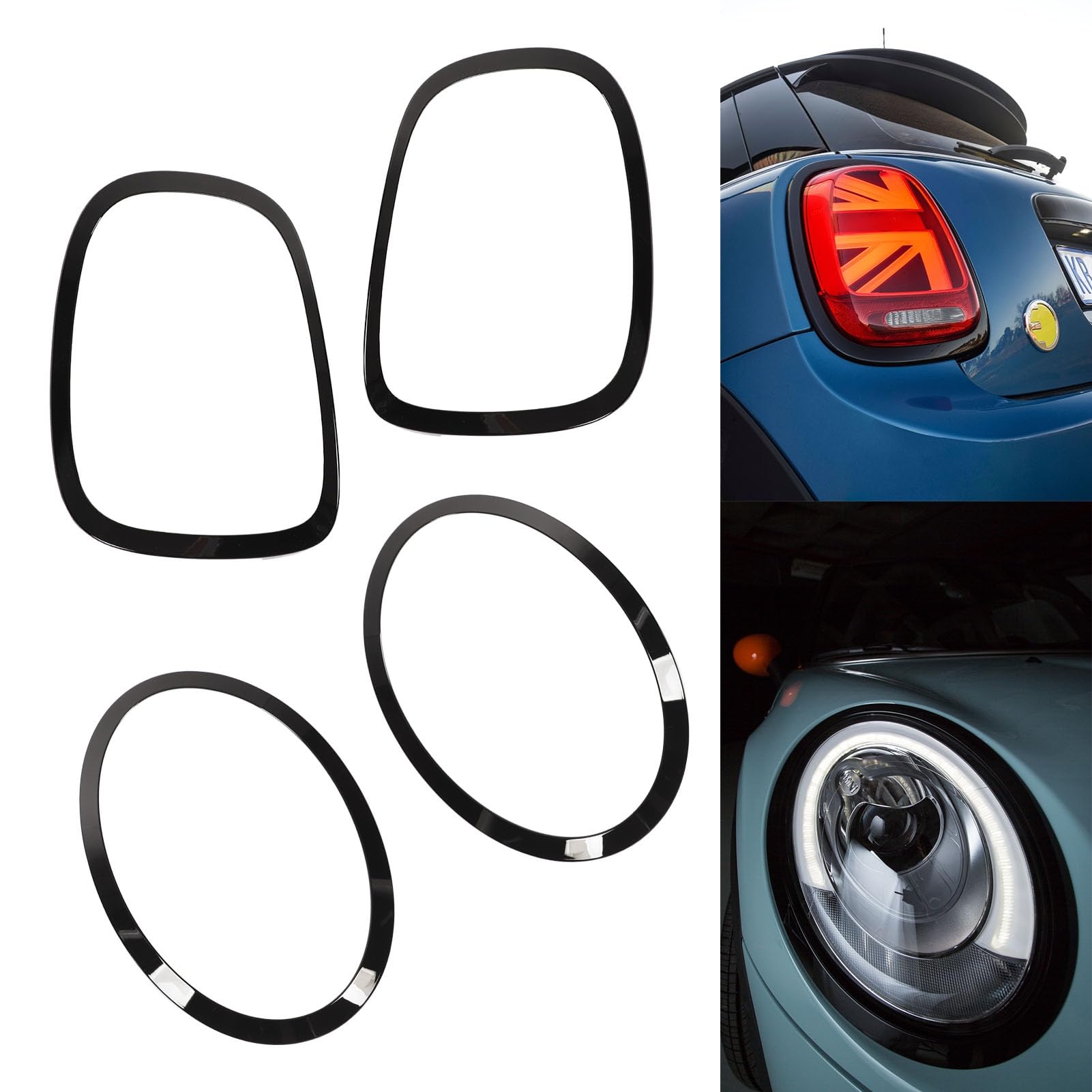 SIXRUN 5 Pezzi Nero Lucido Faro Fanale Posteriore Griglia Cornice Copertura Trim Compatibile con Mini F55 F56 F57 One S JCW 2014+, OEM 51137449207, 63217464171