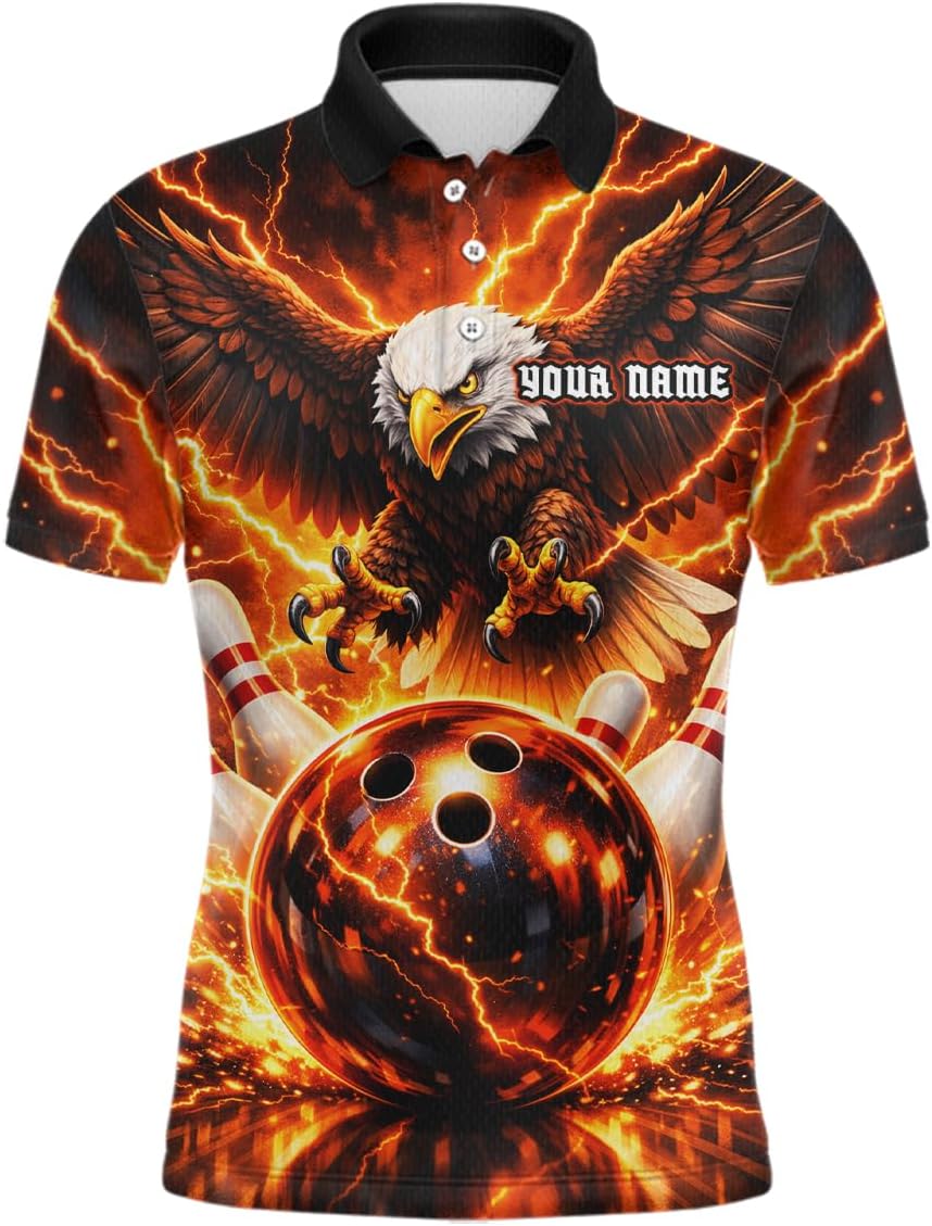 Eagle Bowling Shirts for Men Women Bowling Jersey Team Flaming Bowling Polo and Bowl Zip Shirt Bowling League Shirt