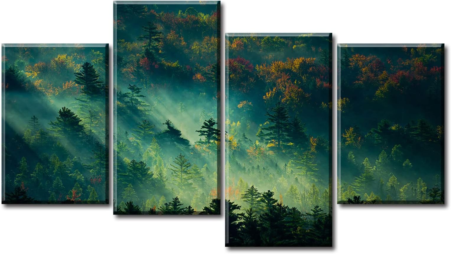 Wall Art for Living Room Modern Mountain Forest Decor Large Nature Foggy Morning Forest Trees Landscape Painting Pictures for Home Decorations Canvas Prints Wooden Framed Ready to Hang 48''Wx 24''H