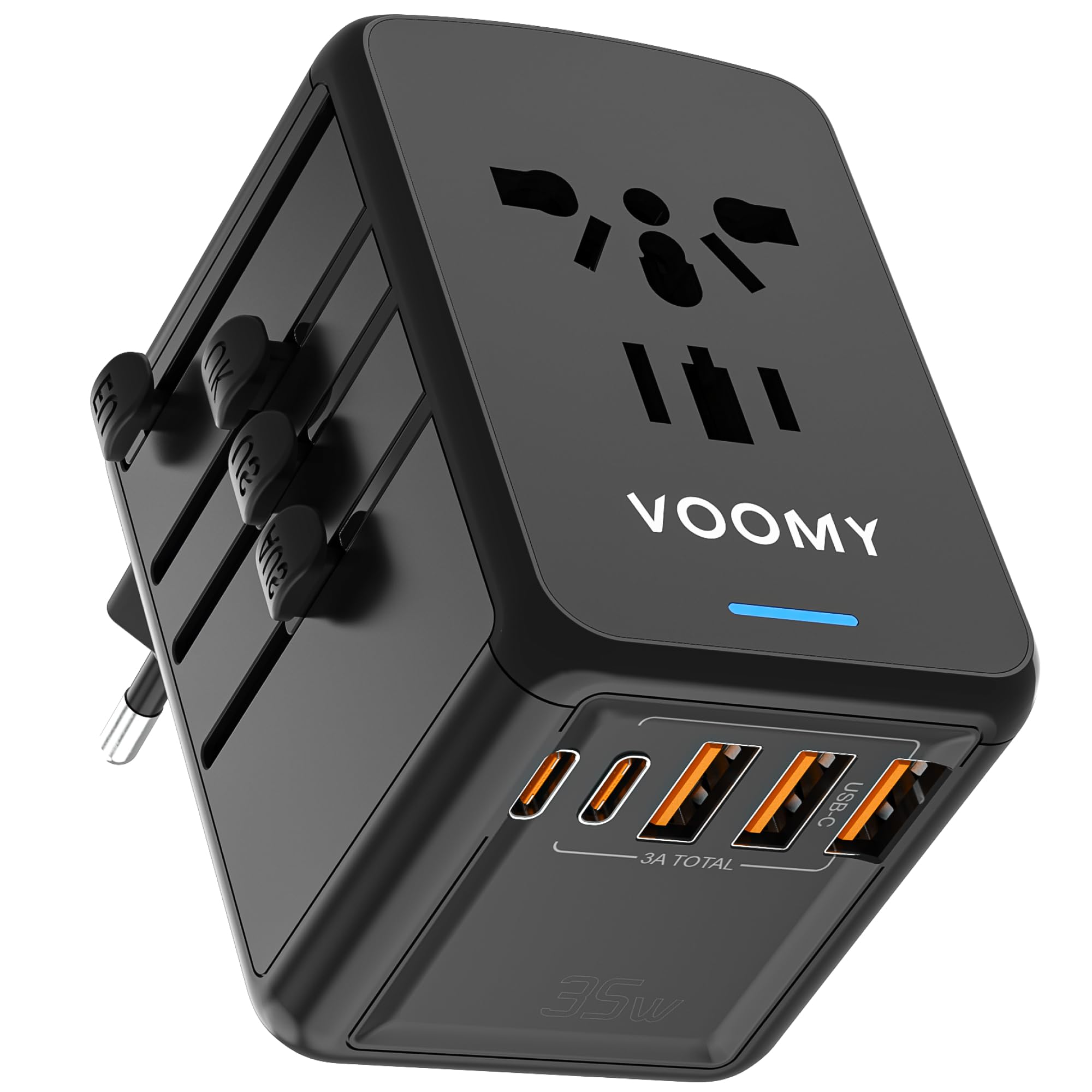Voomy Reiseadapter Weltweit 35W, Reisestecker Adapter Weltweit mit 3 USB-A & 2 USB-C, Universal Travel Adapter für Deutschland USA England Australien Japan, Internationaler Stecker