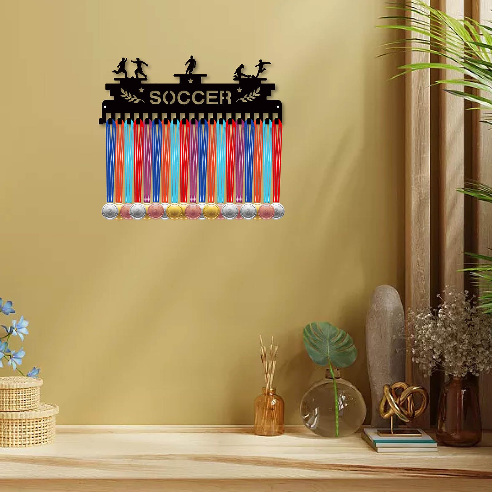 Porta Medaglie Calcio In Metallo Per Parete - Supporto Per 40+ Medaglie, Regalo Per Atleti E Giocatori - Foto 2