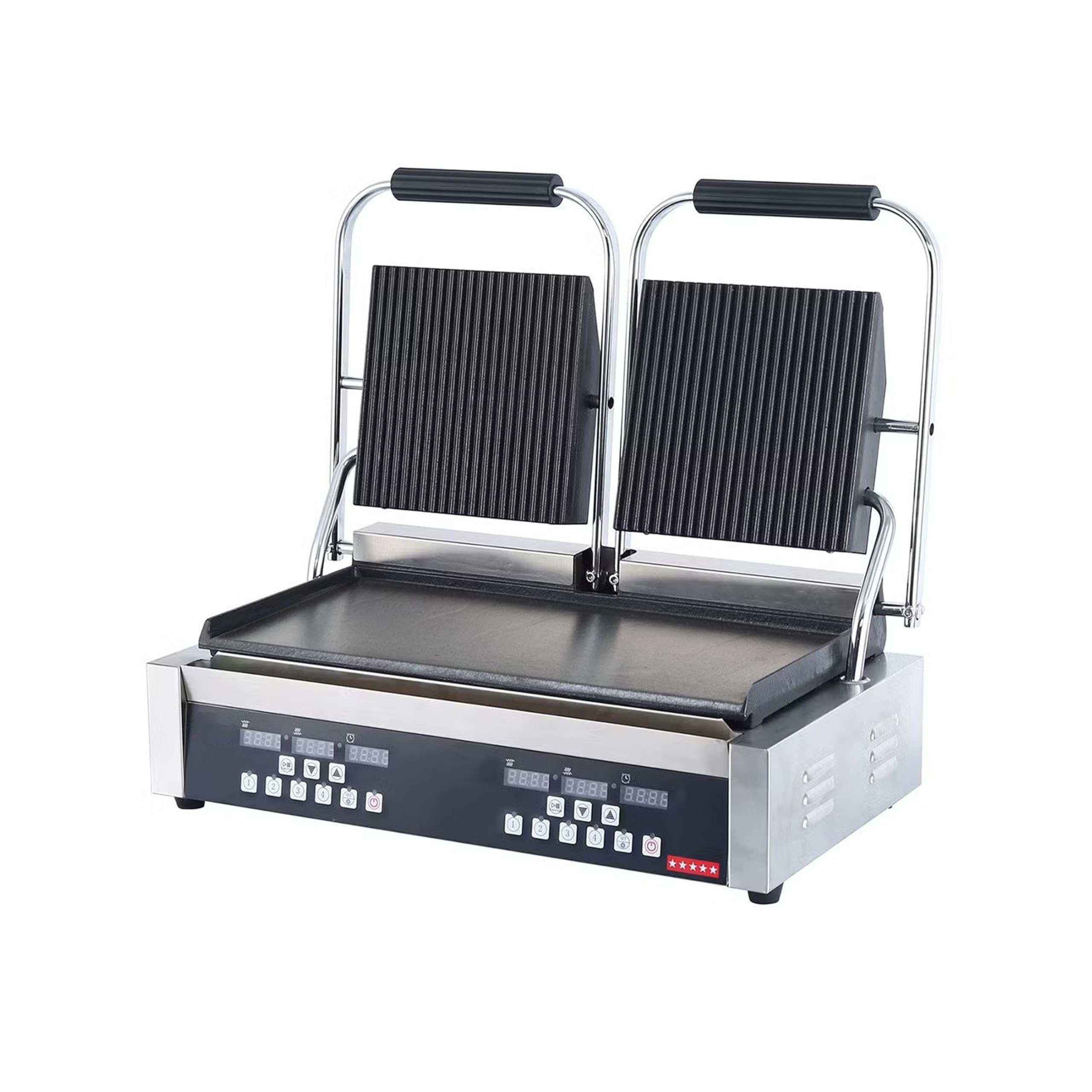 Ristoattrezzature - Piastra Panini Digitale Doppia - Rigata/Liscia - Griglia Professionale per Ristoranti e Bar - 57x37x21 cm - 3.6 kw