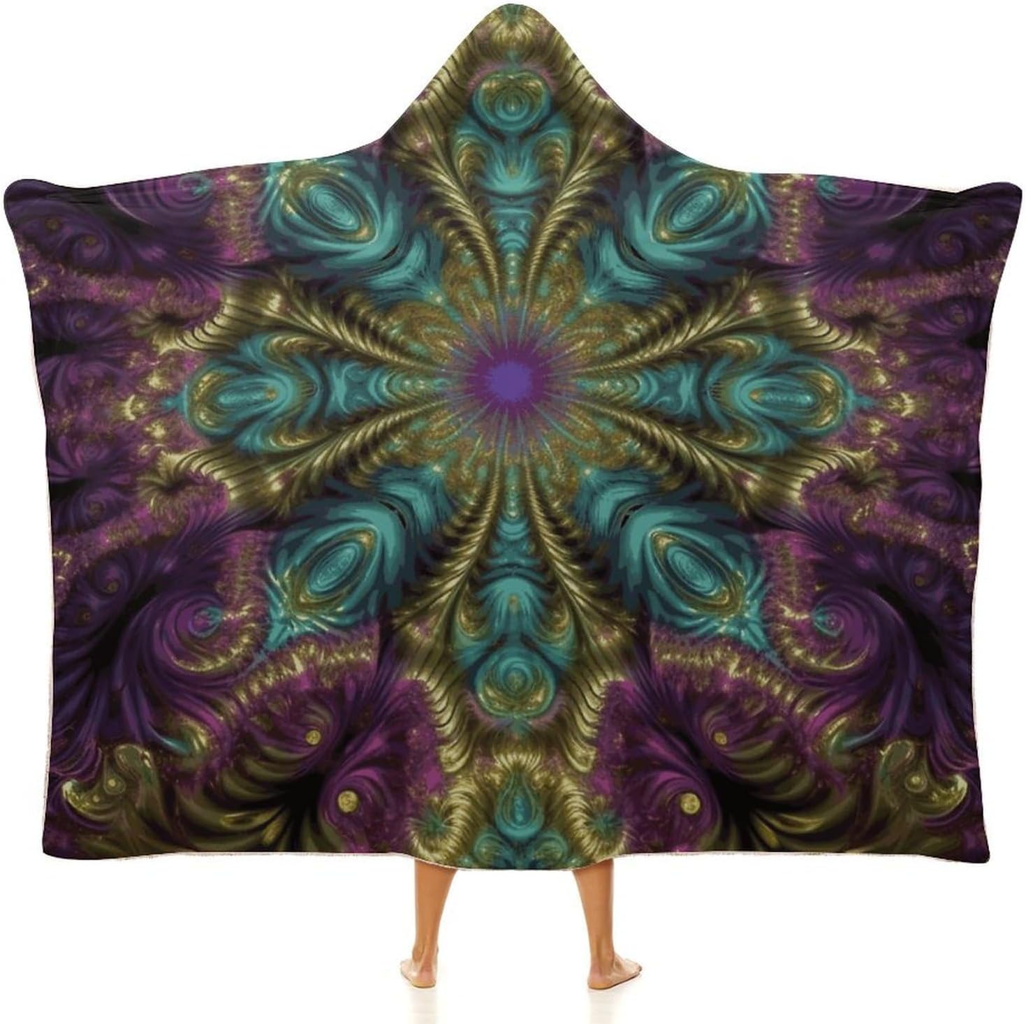 Fractal Art Hooded Blanket Cozy And Functional,Wearable Blanket Hoodie for Women Men,Blanket Poncho Presents50 x60